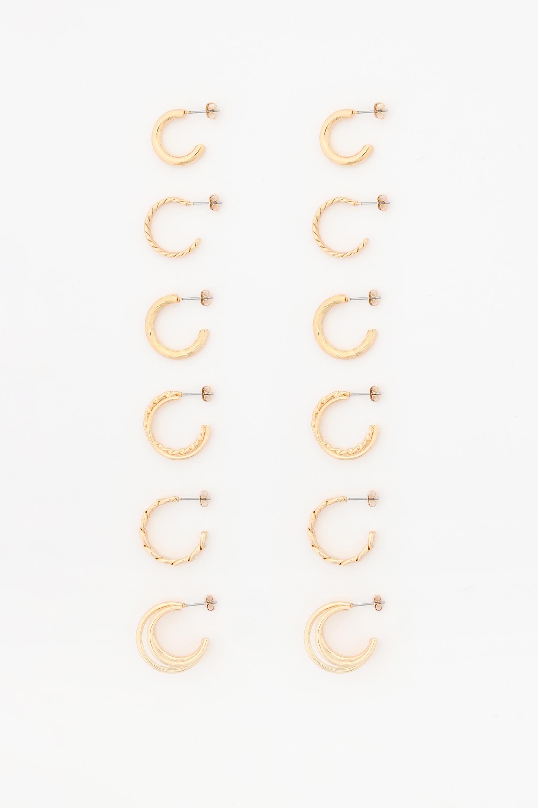 Pack of 6 pairs of hoop earrings — GOLD