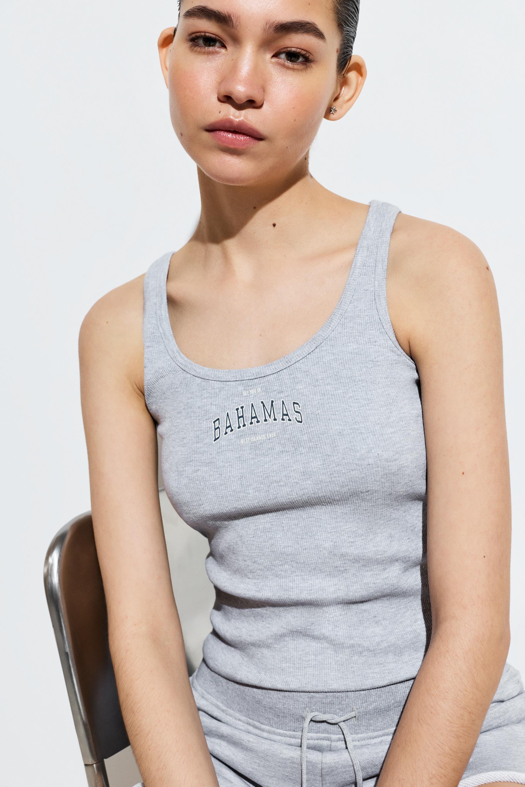 Printed rib top — GREY MARL