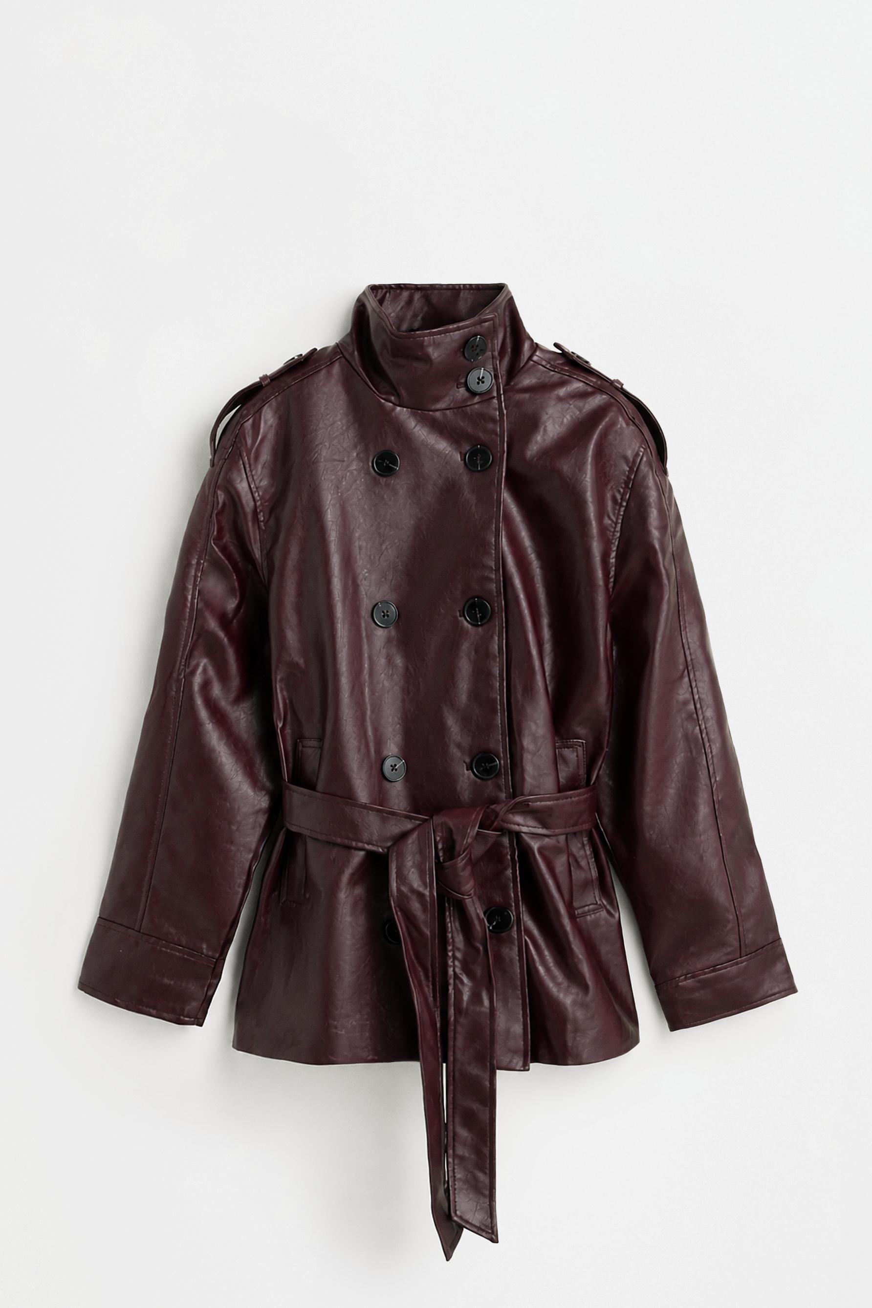 Leather effect trench coat — WINE