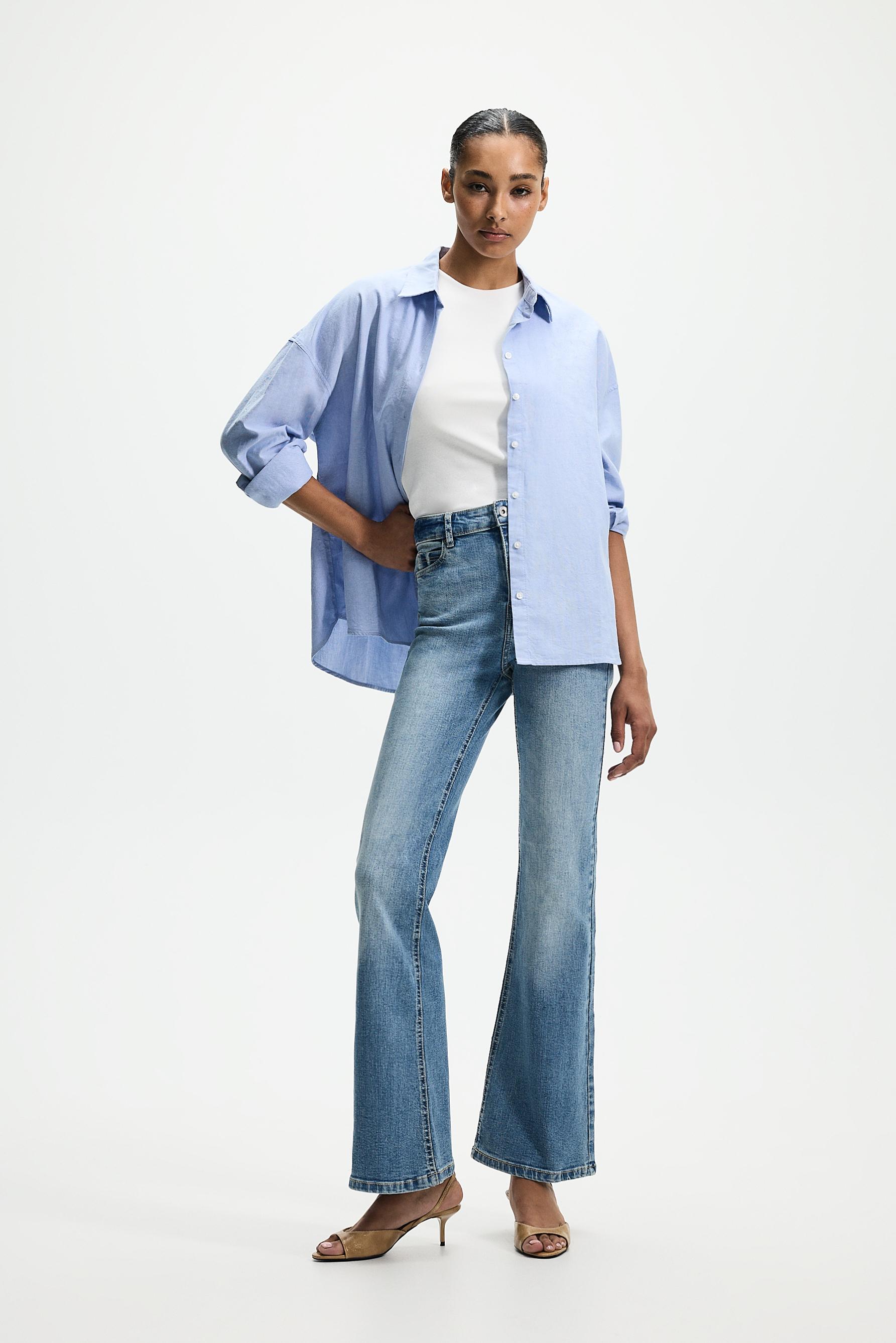 High-waist basic bell bottom jeans — INDIGO