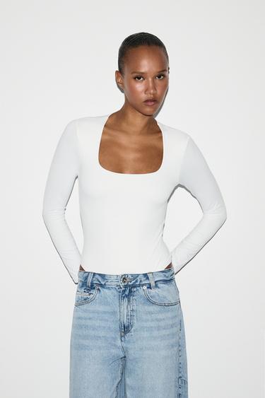 Bodysuit with square neckline — WHITE 1