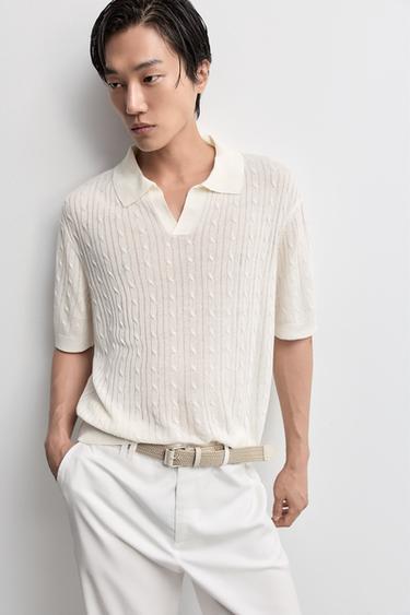 Linen knit polo shirt — OFF WHITE 5