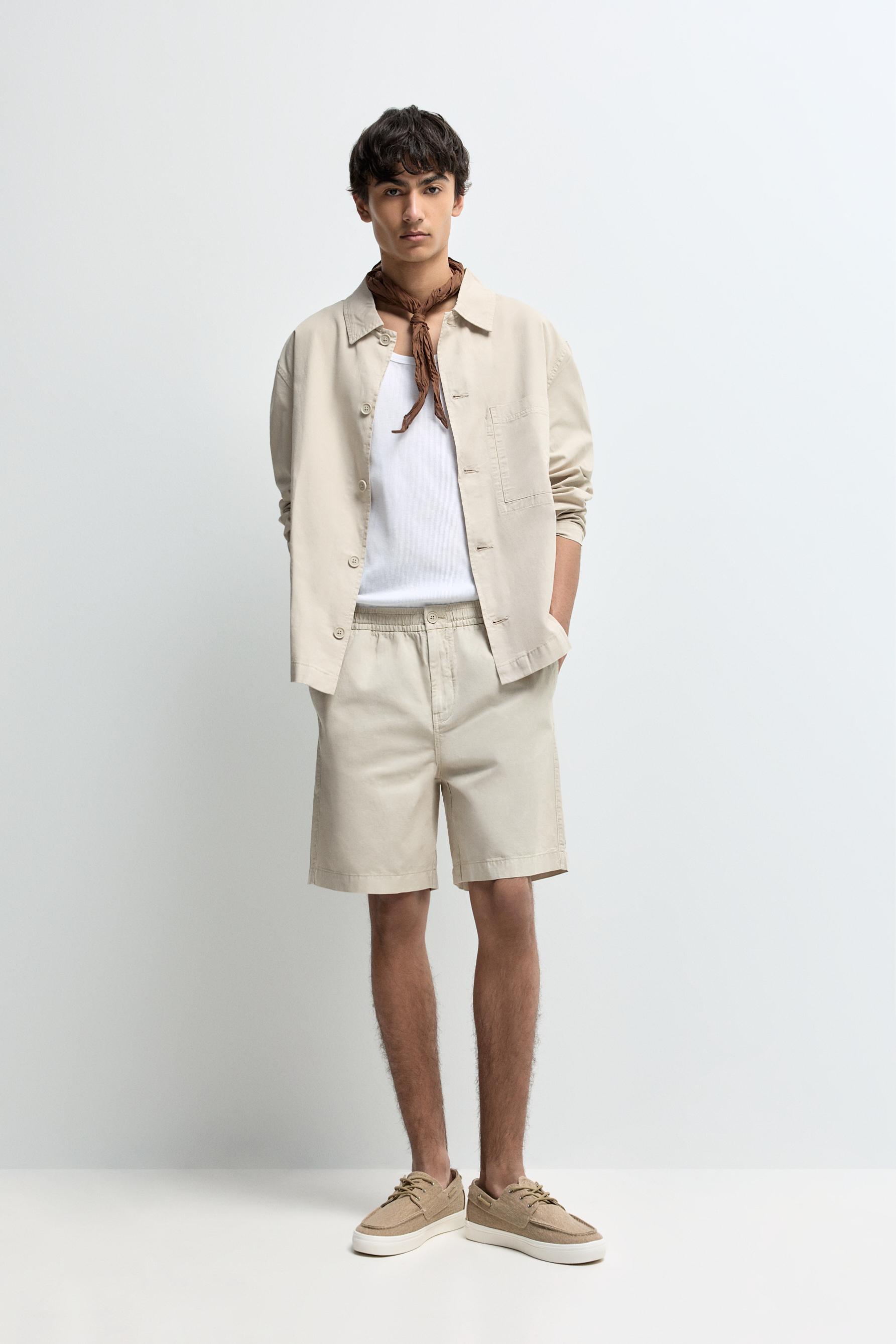 Linen blend overshirt — BEIGE