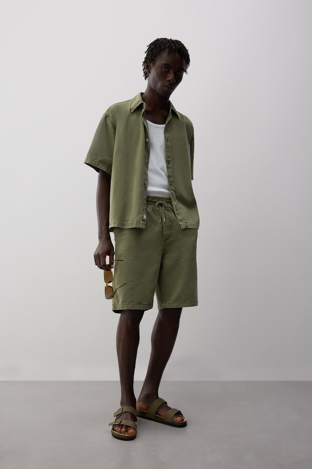 Calções bermuda denim jogger relaxed