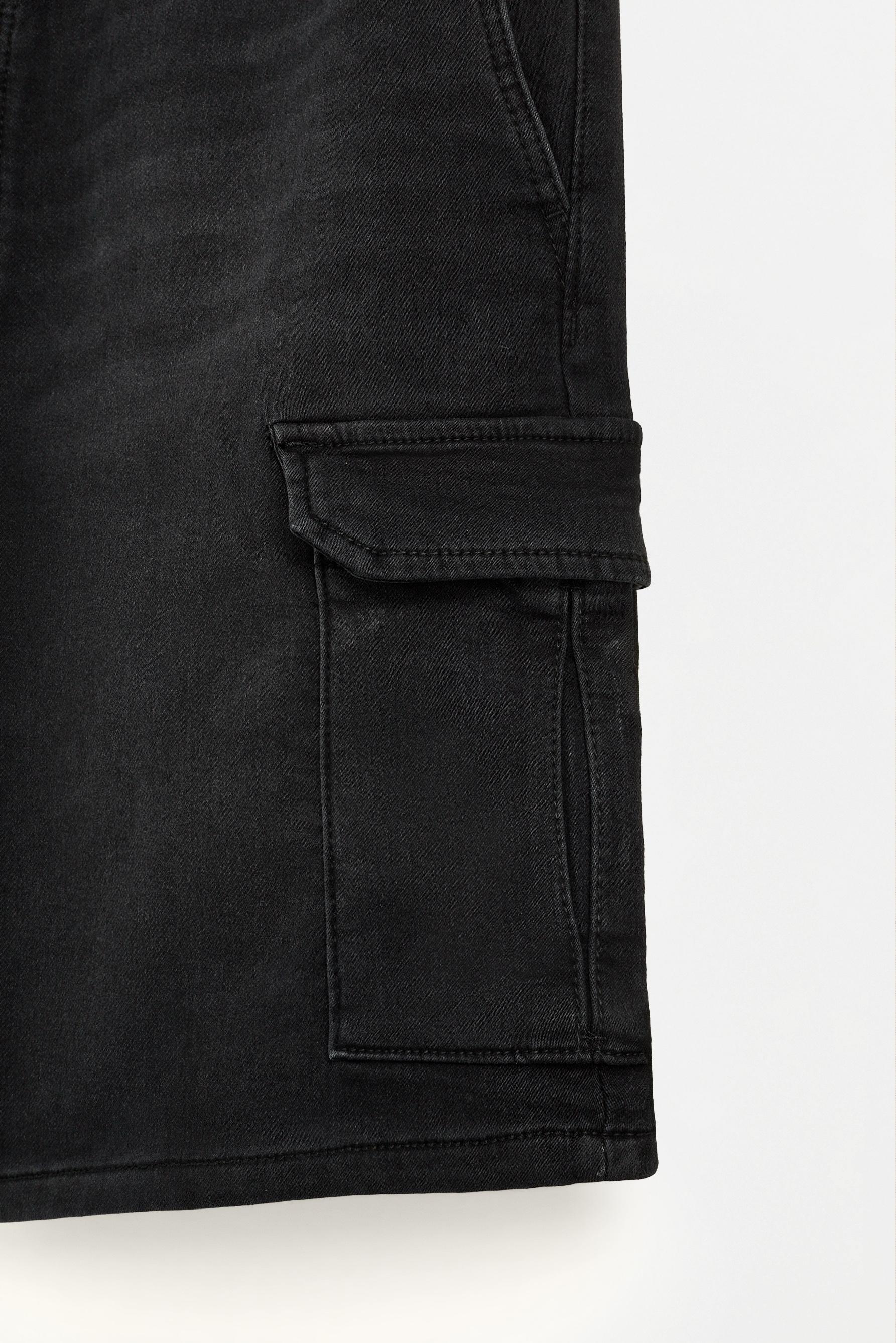 Denim cargo jogger Bermuda shorts — BLACK
