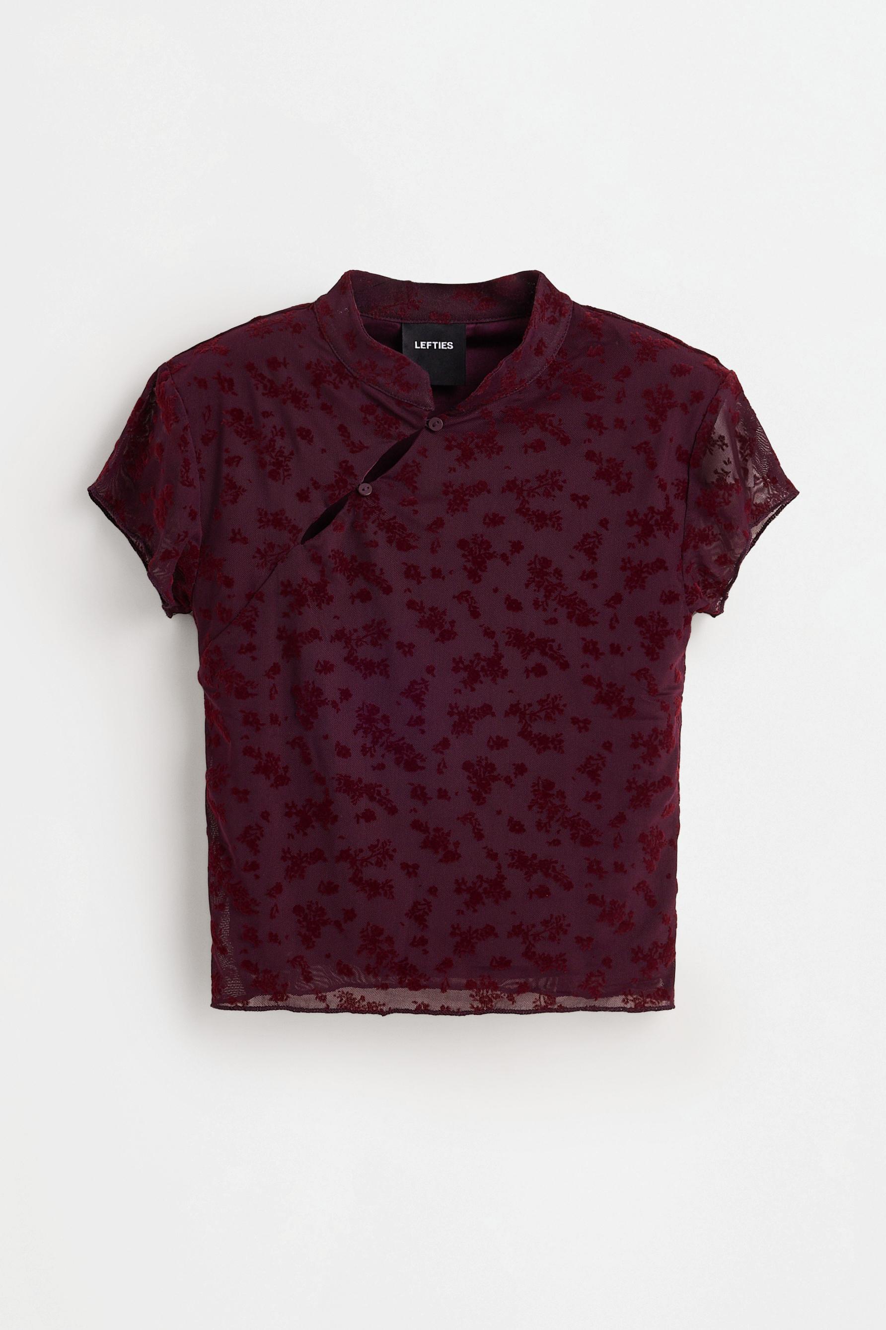 Slim fit stand collar T-shirt — MAROON