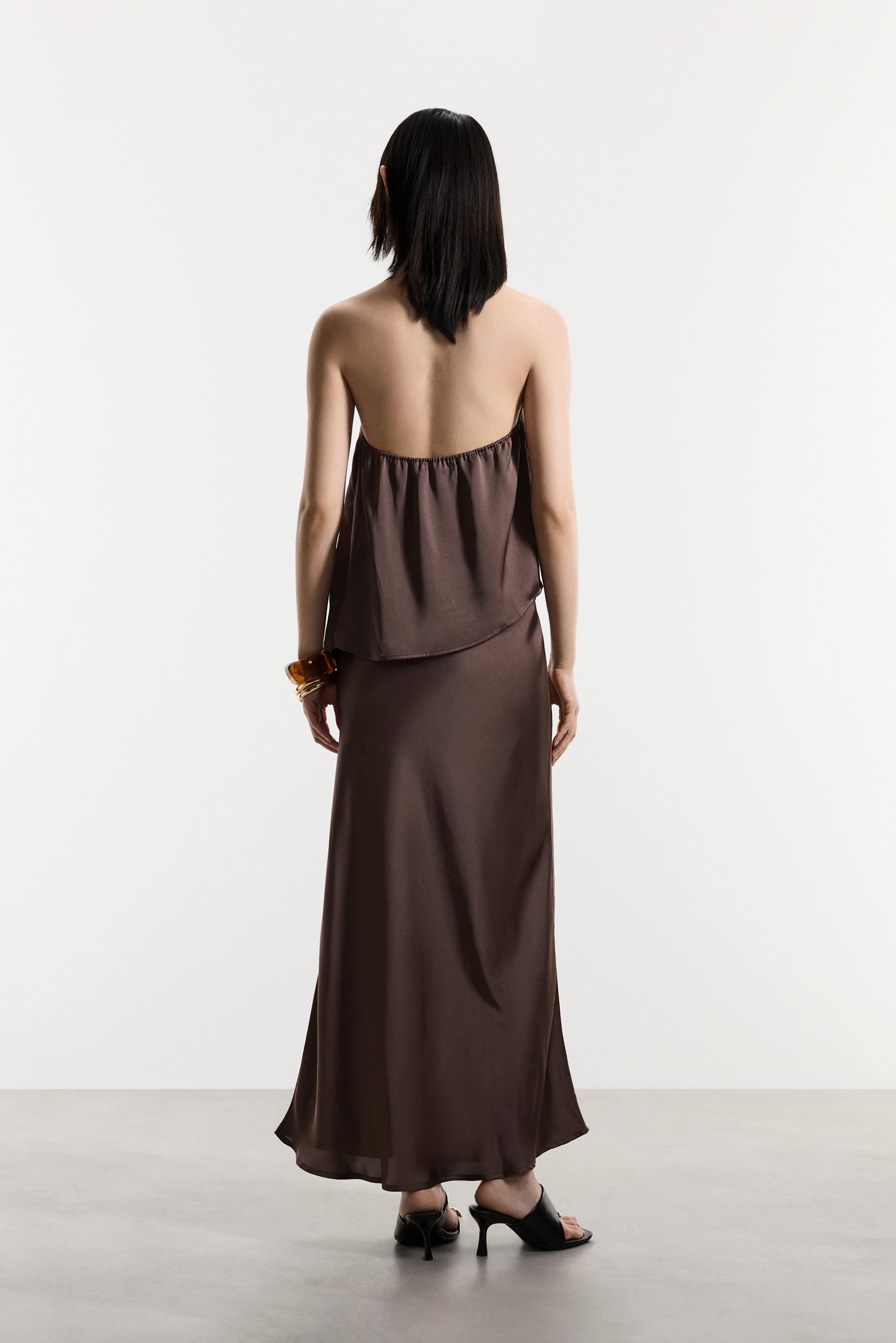 Satin midi skirt — BROWN