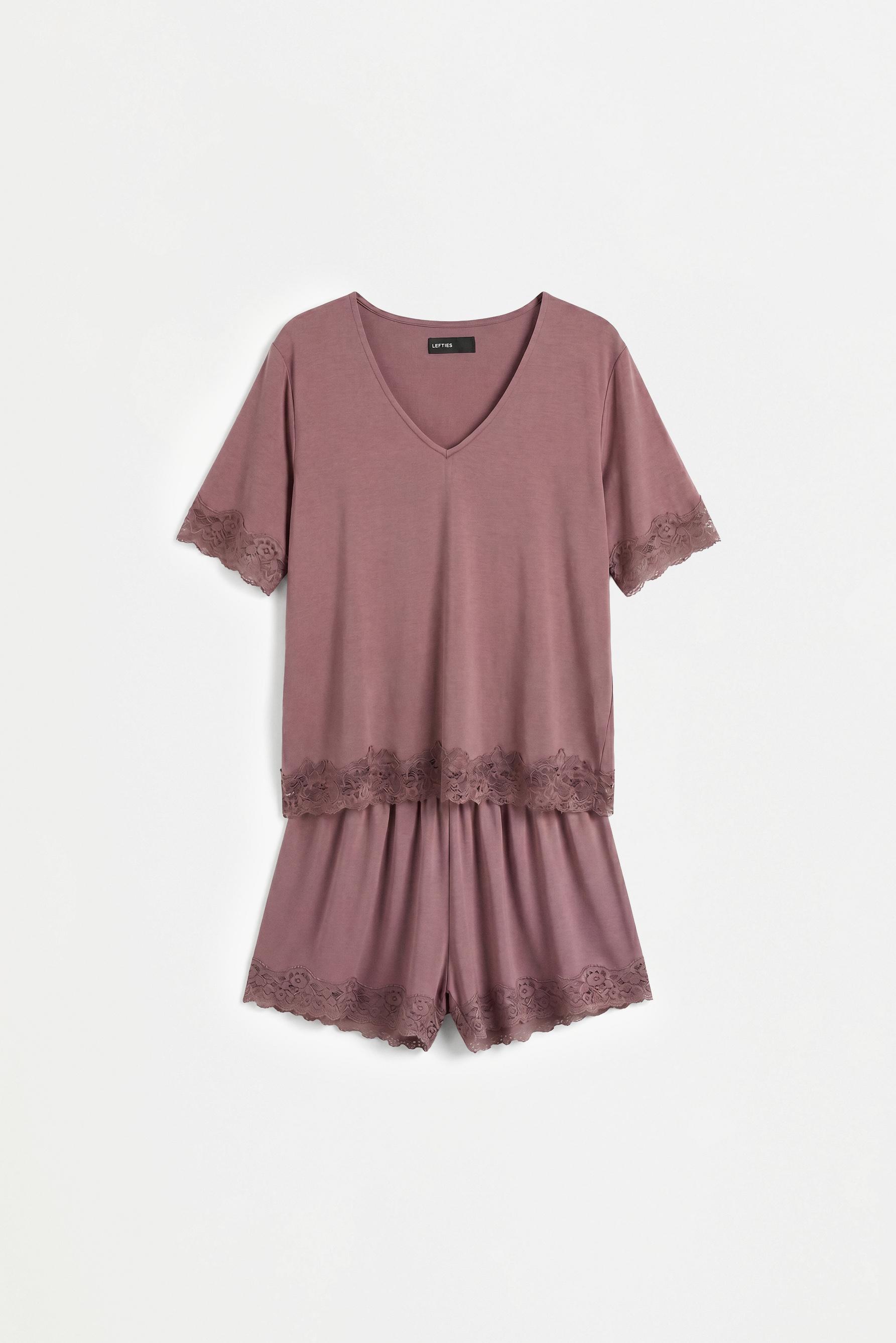 Short pyjamas with lace — DARK MULBERRY