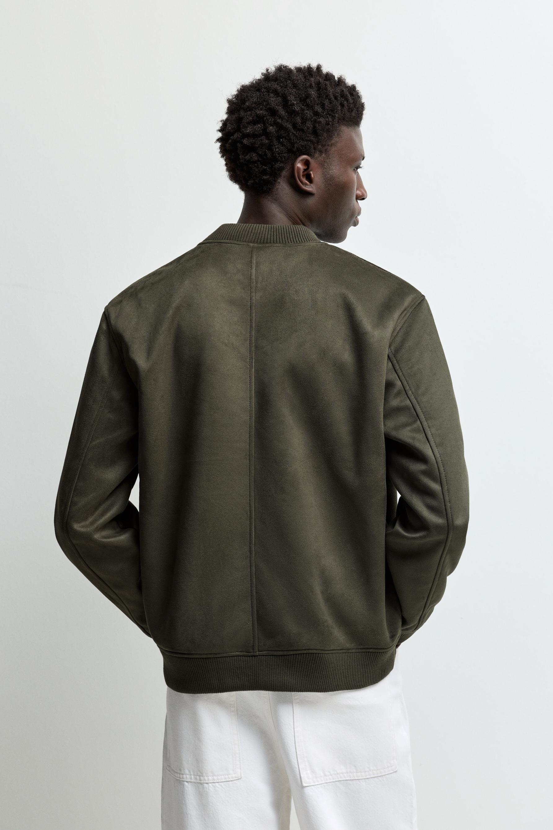 Faux suede bomber jacket — PALE KHAKI