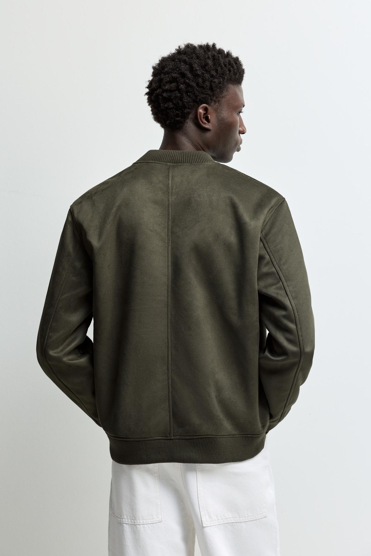 Faux suede bomber jacket — PALE KHAKI