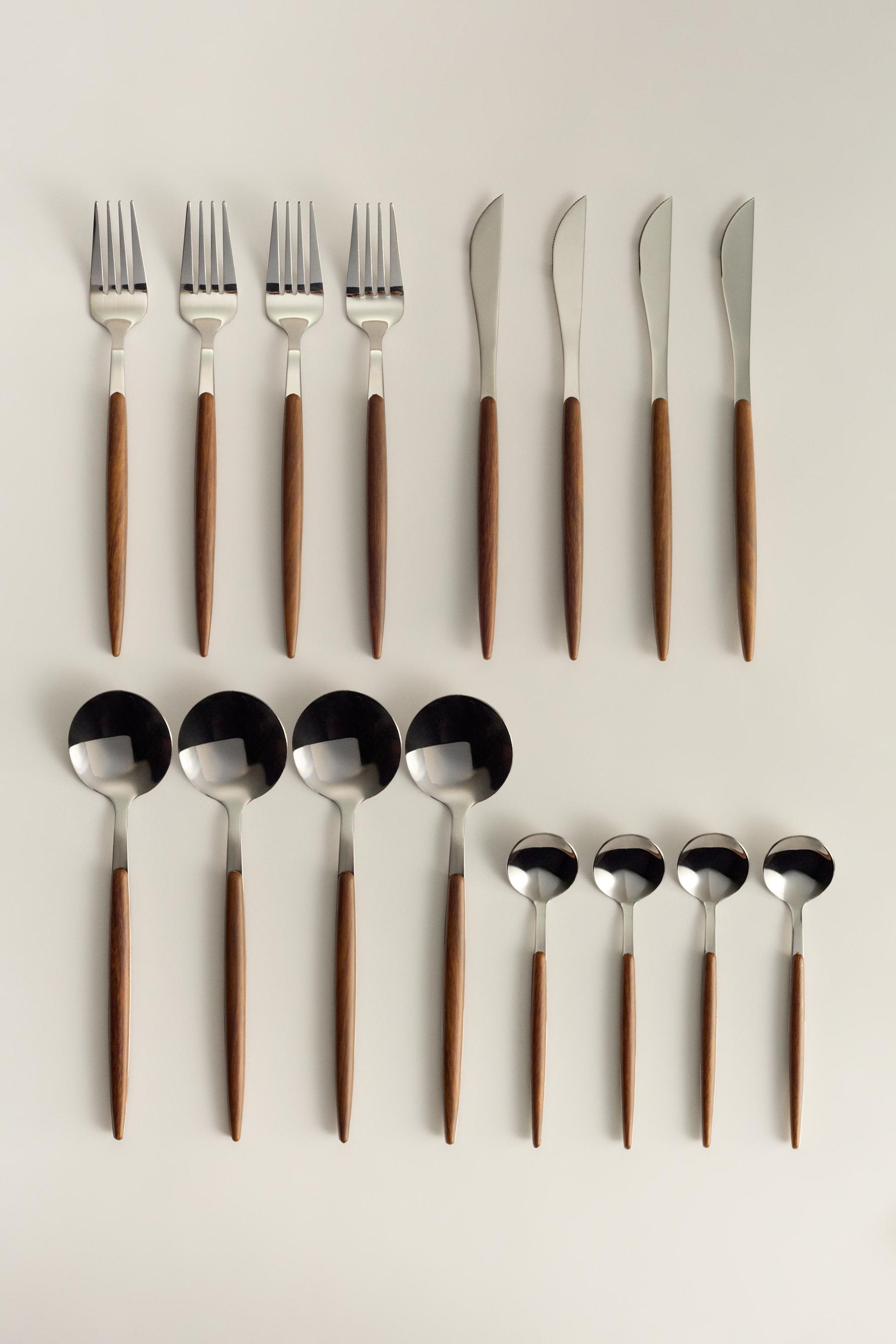 Set cubiertos 16 piezas madera