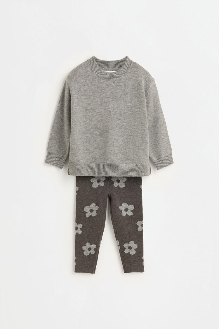 Knit sweater and animal print leggings co-ord — GREY