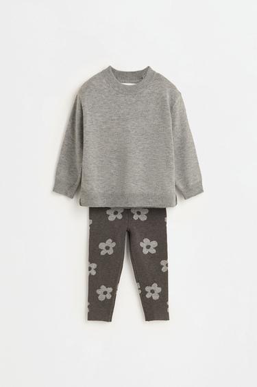 Knit sweater and animal print leggings co-ord — GREY 1