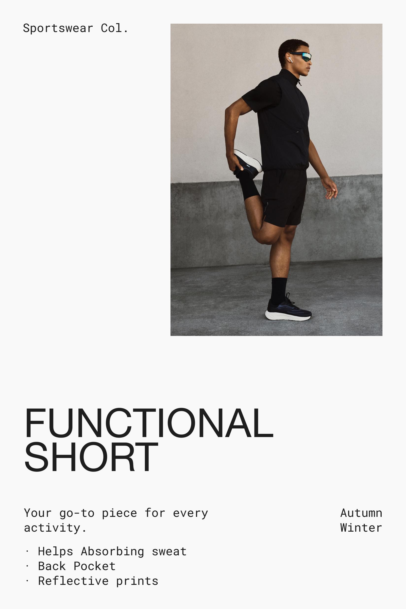 Stretch Bermuda sports shorts — BLACK