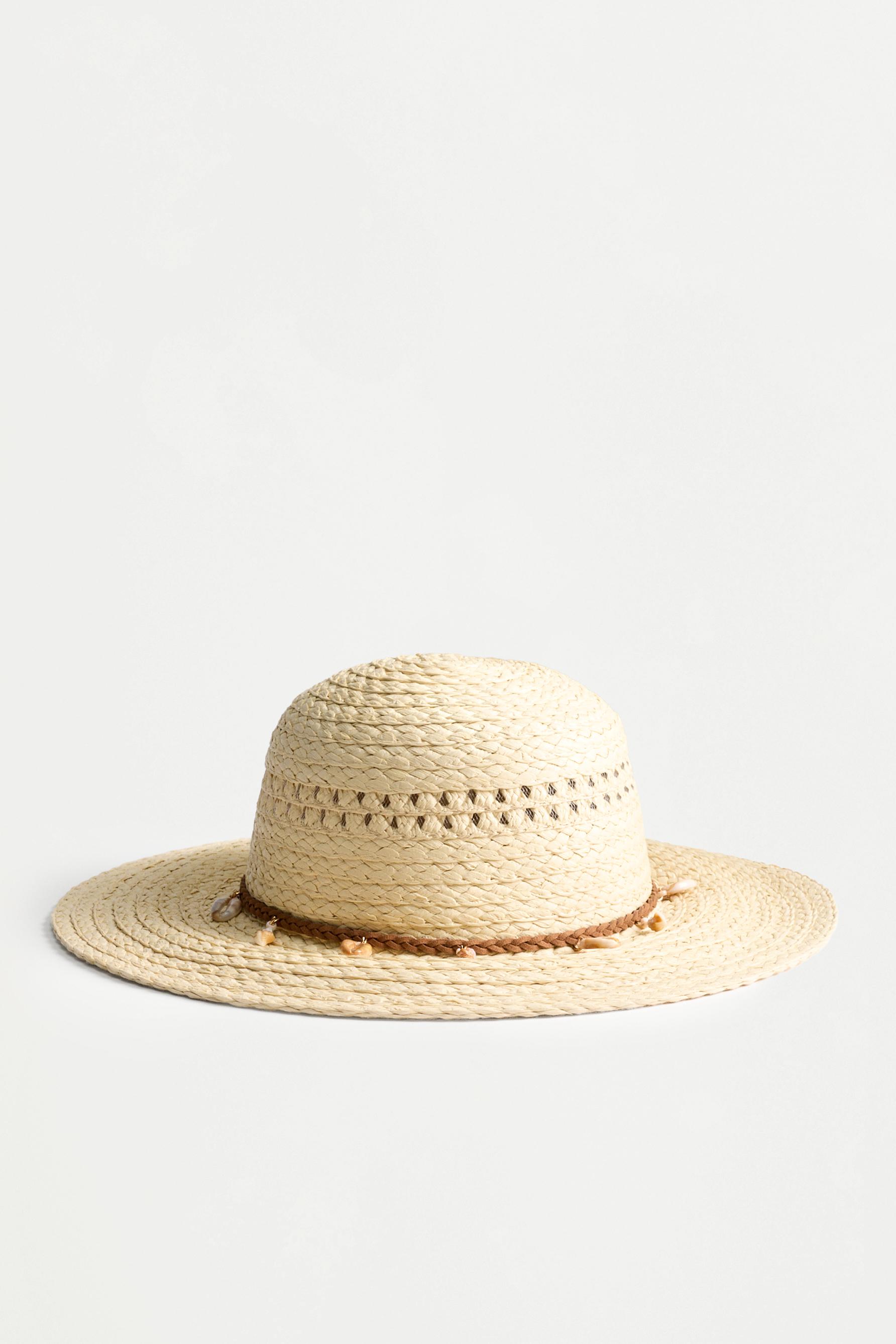 Raffia-effect beaded hat — BEIGE