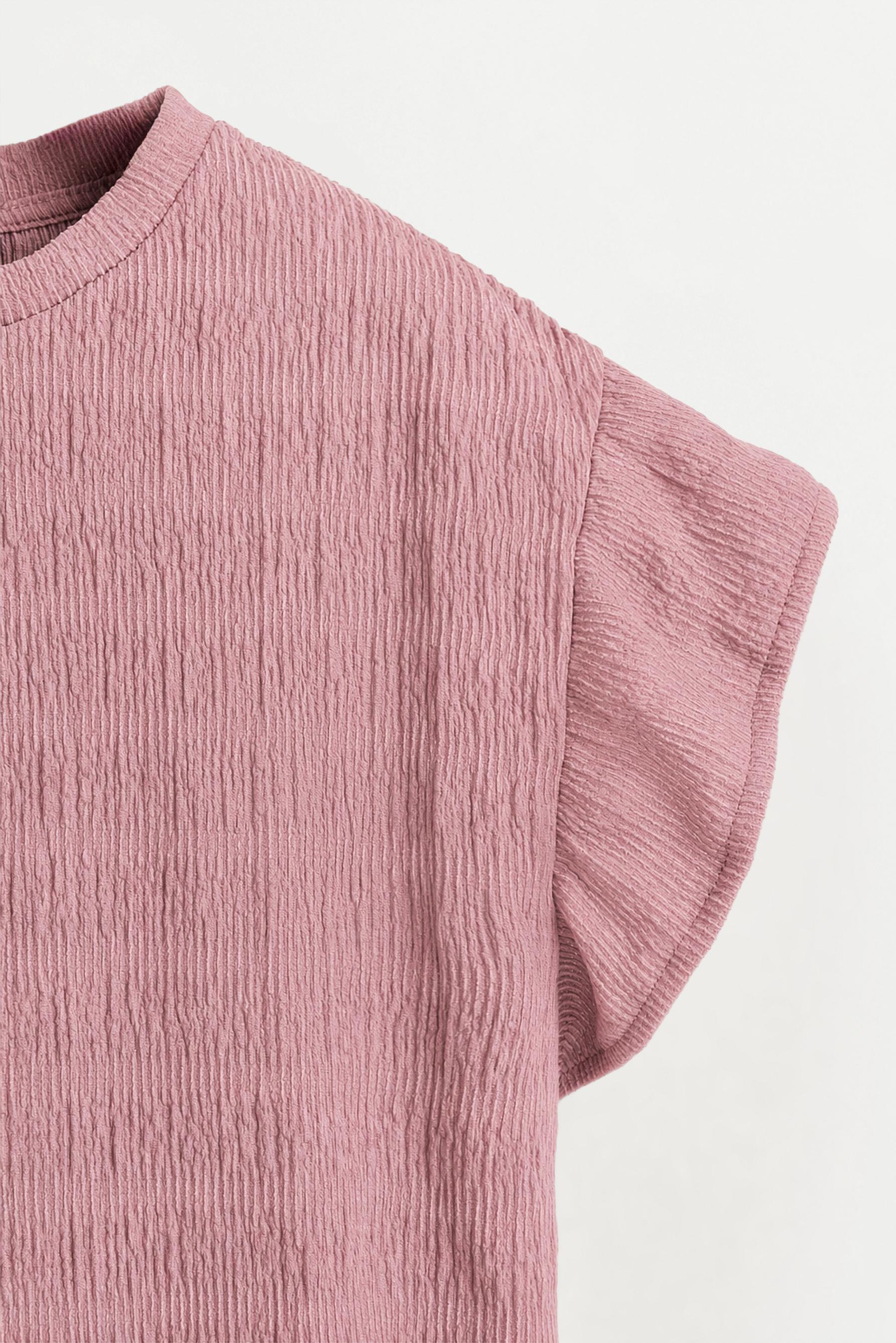 Crinkle ruffle T-shirt — PALE PINK