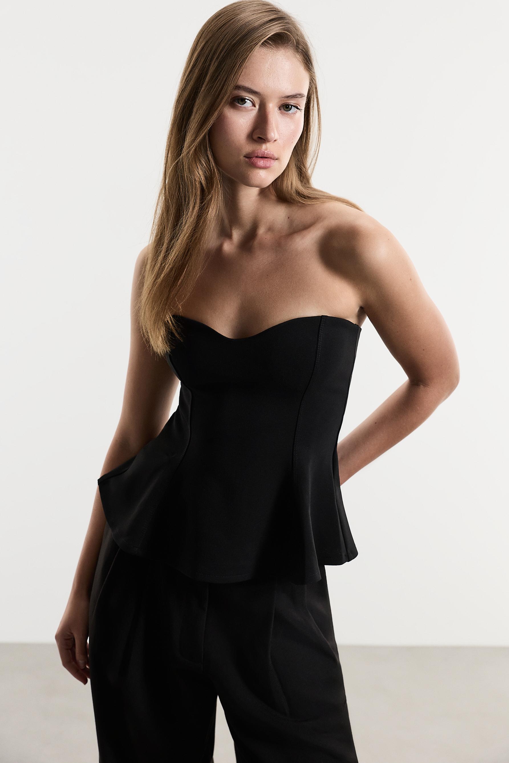 Peplum seam top — BLACK