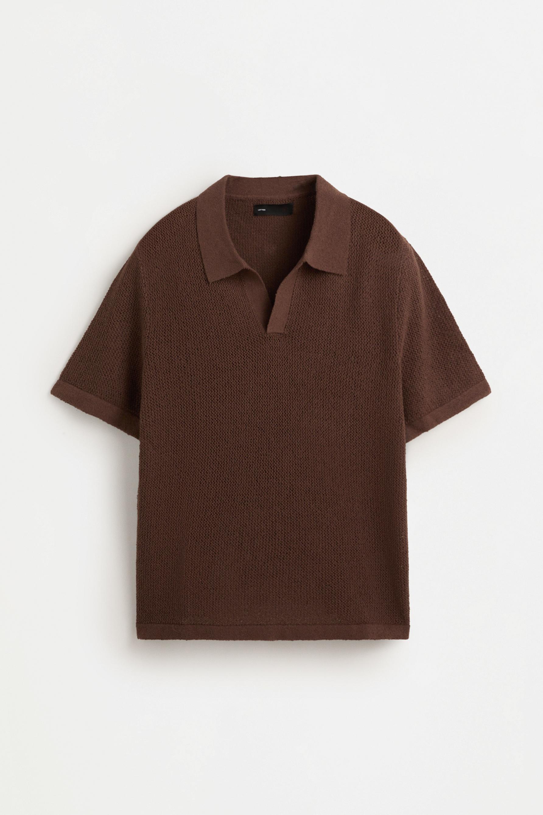 Cutwork knit polo shirt — BROWN
