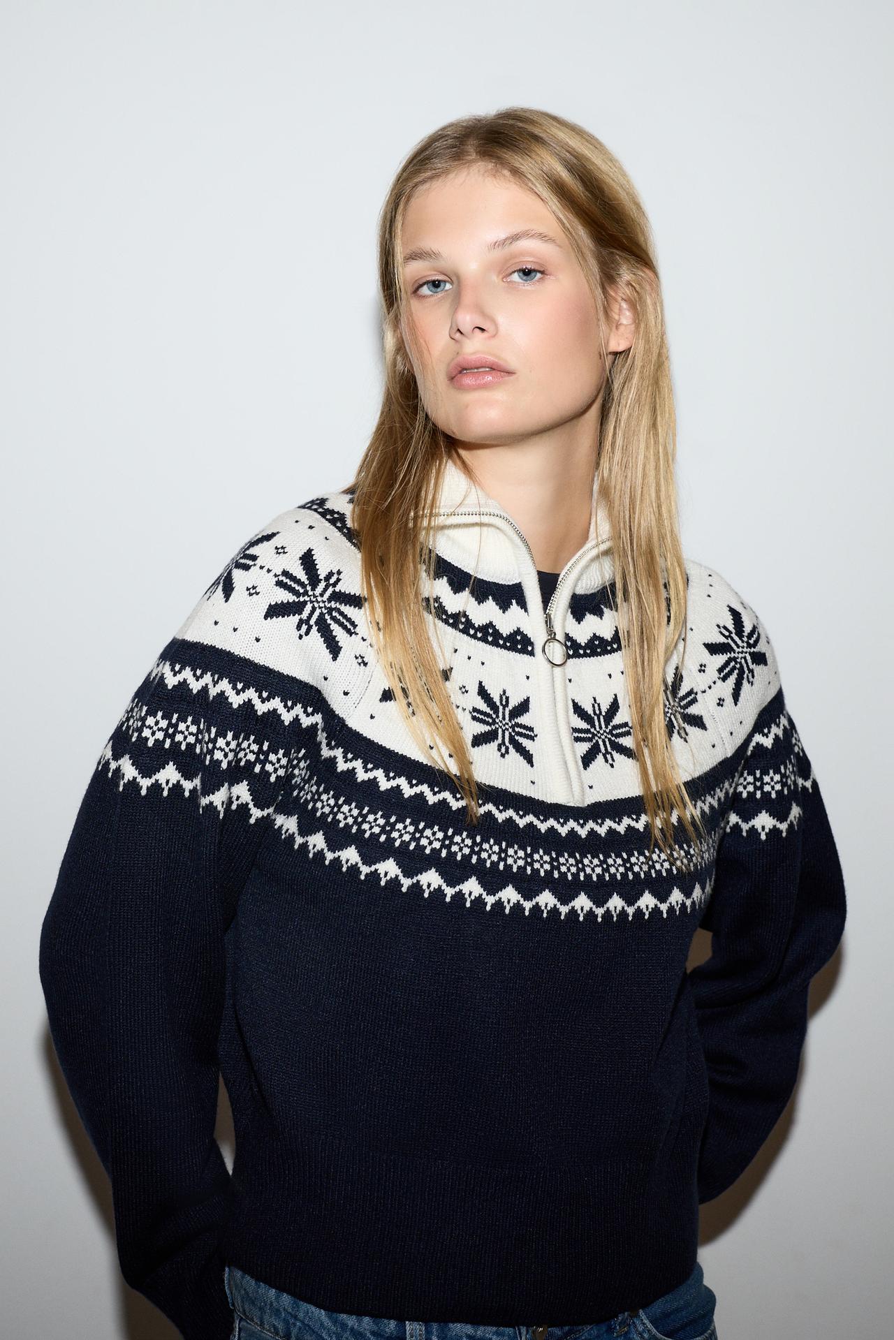 Fair Isle quarter-zip sweater — NAVY