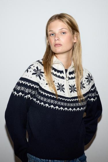Fair Isle quarter-zip sweater — NAVY 1