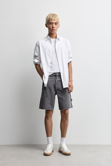 Double-knee denim Bermuda shorts — GREY 1