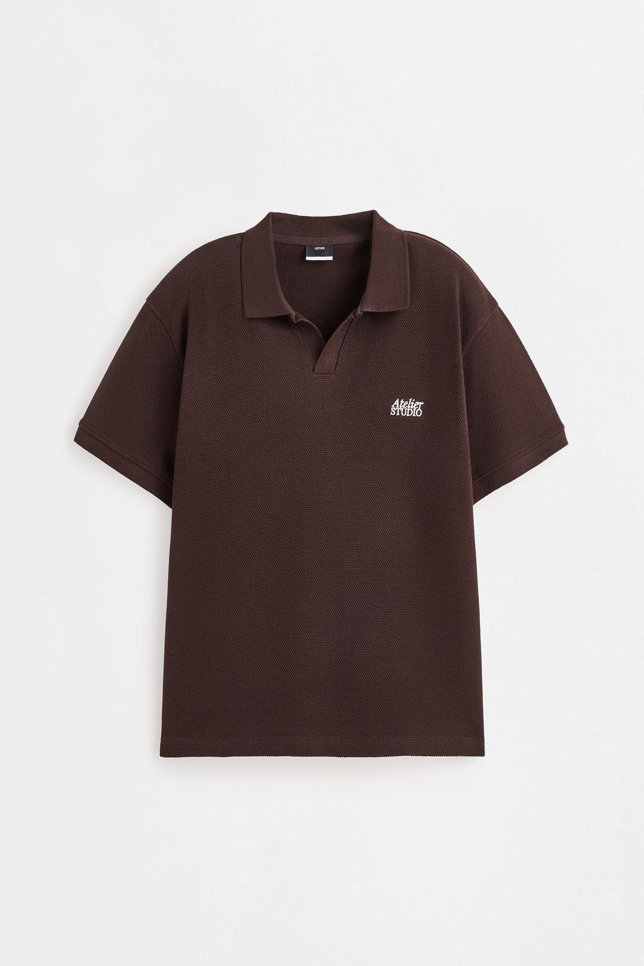 Textured embroidered polo shirt — BROWN