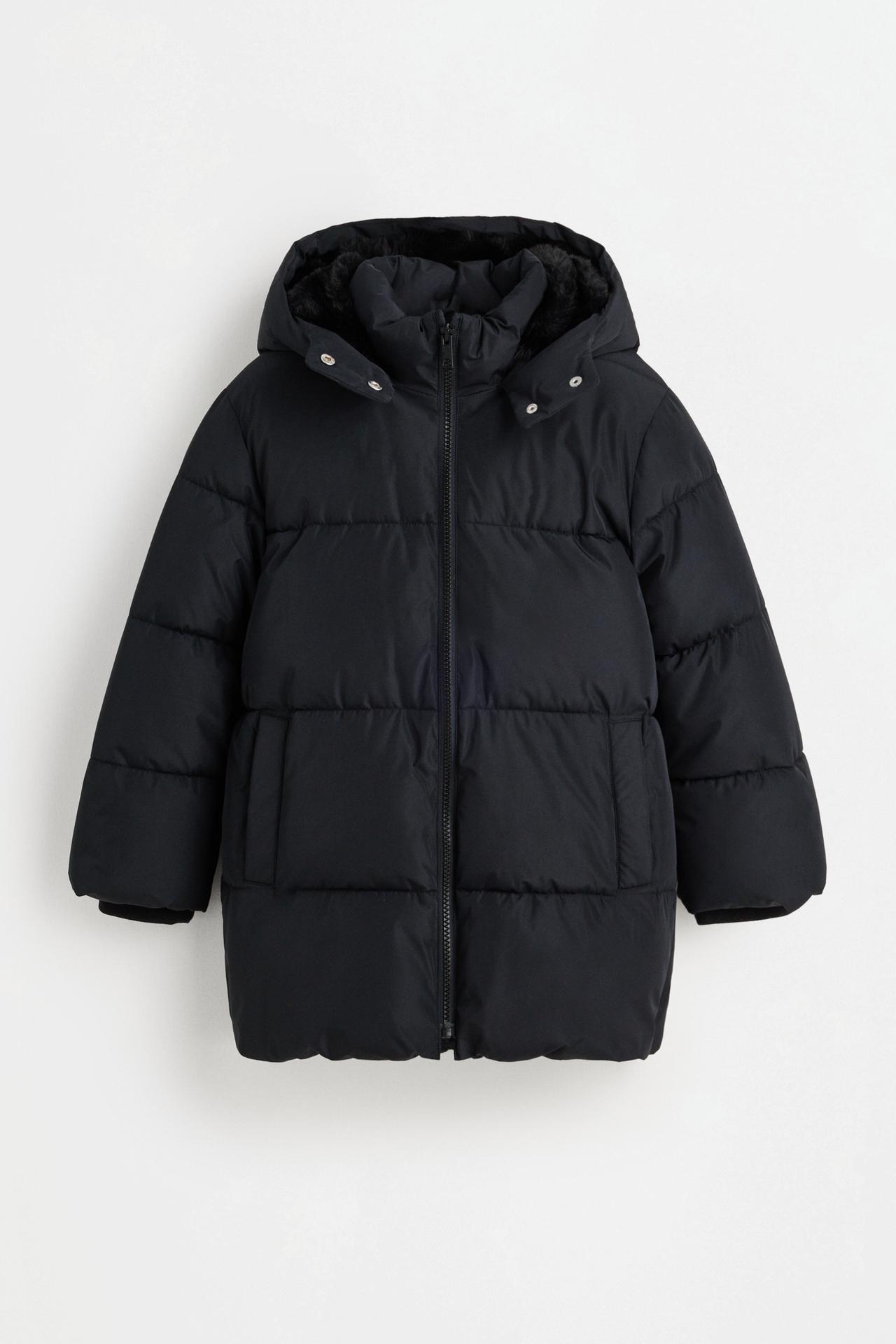 Hooded quilted coat — BLACK