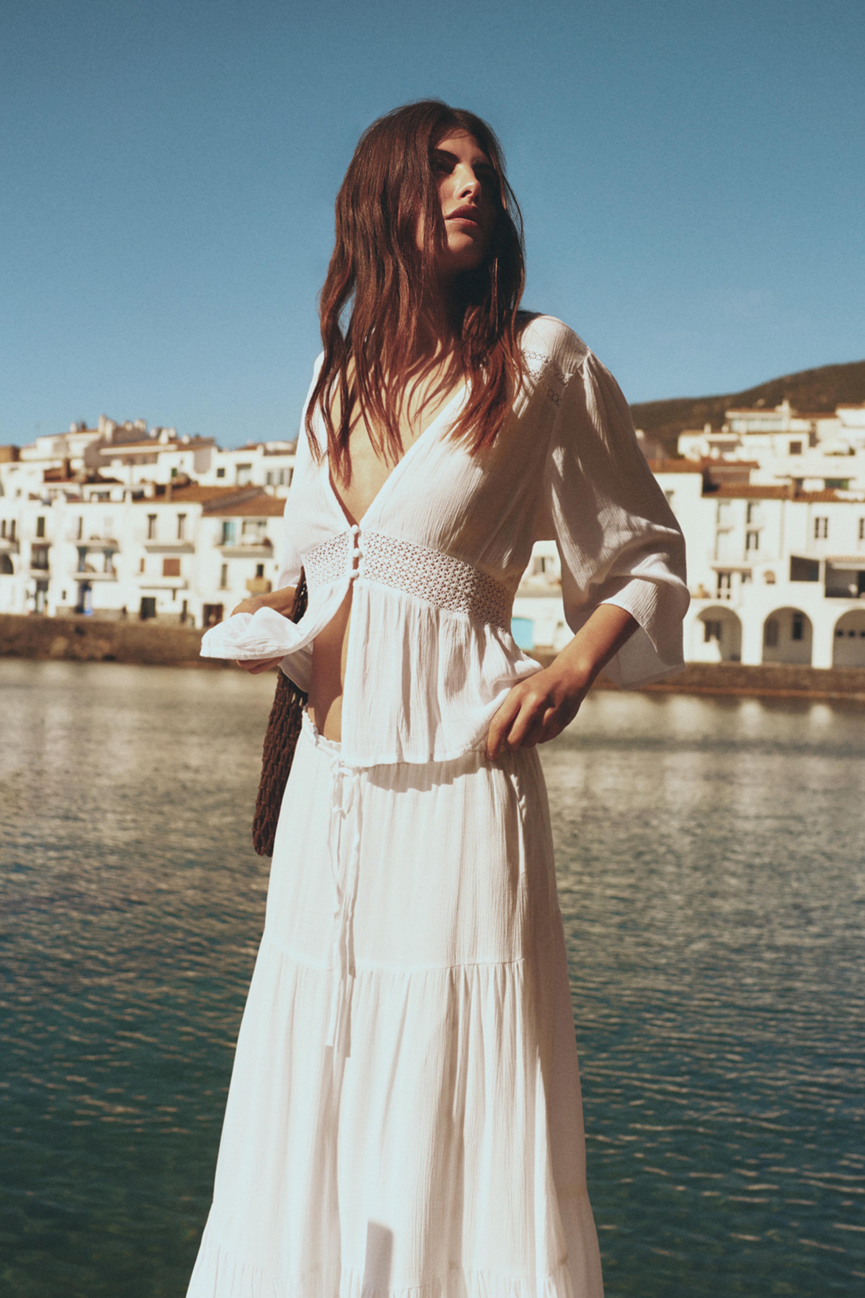 Basic textured midi skirt — WHITE