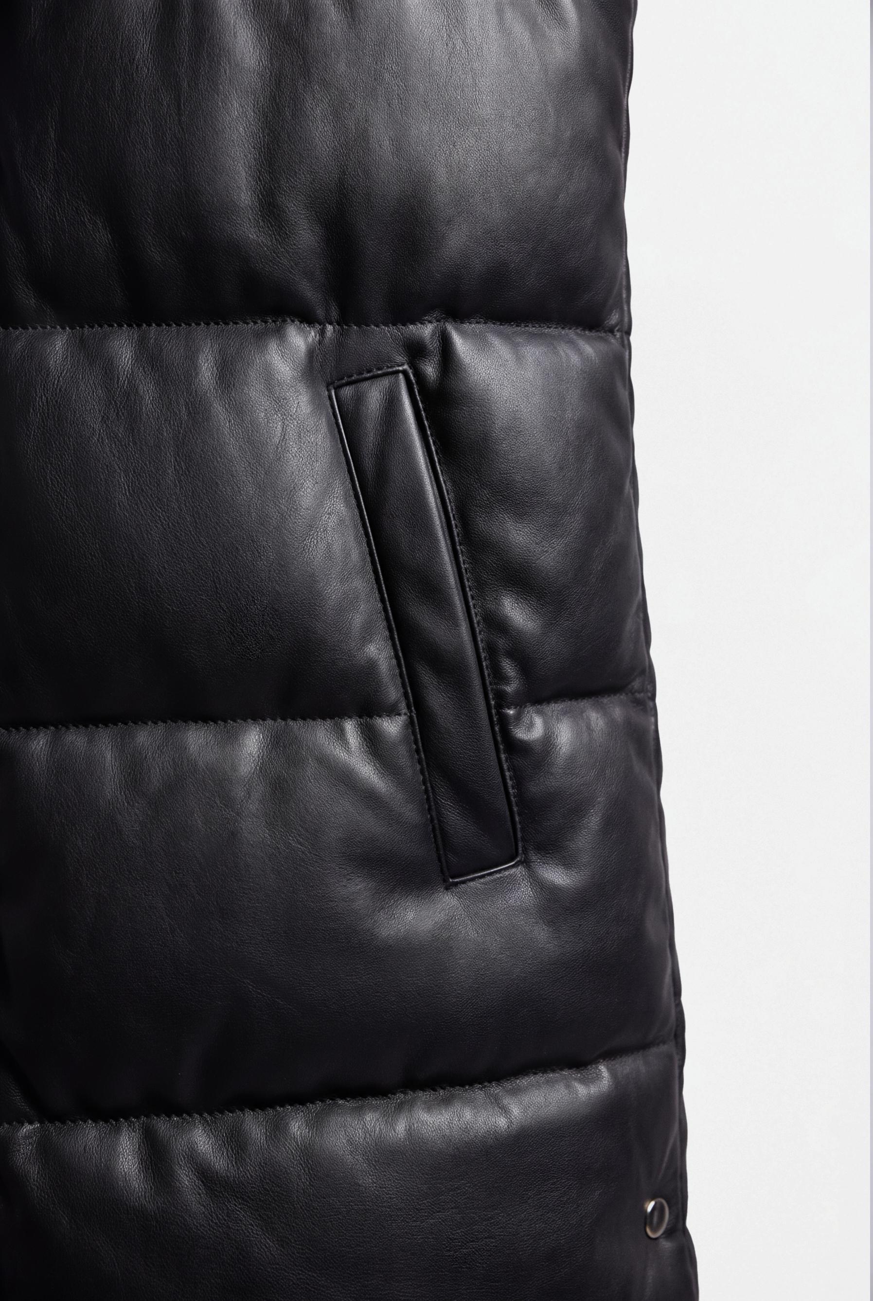 Leather effect puffer gilet — BLACK