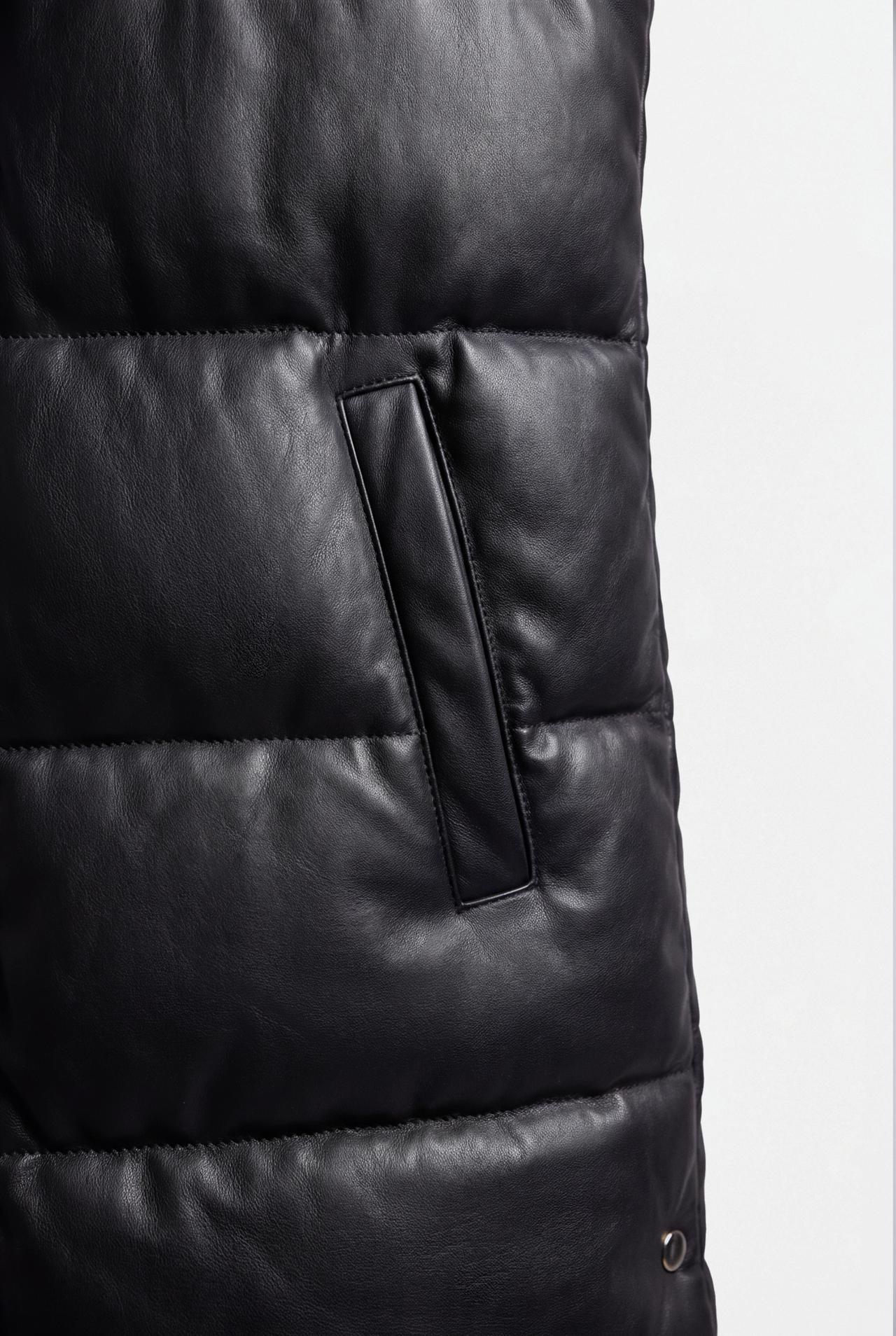 Leather effect puffer gilet — BLACK