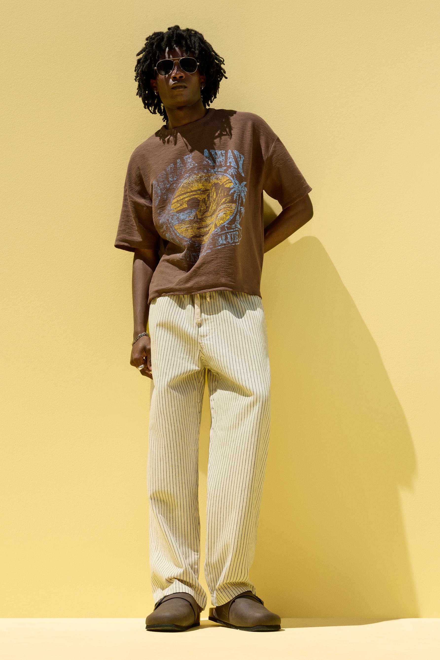 Striped baggy jogger jeans — ECRU/NAVY