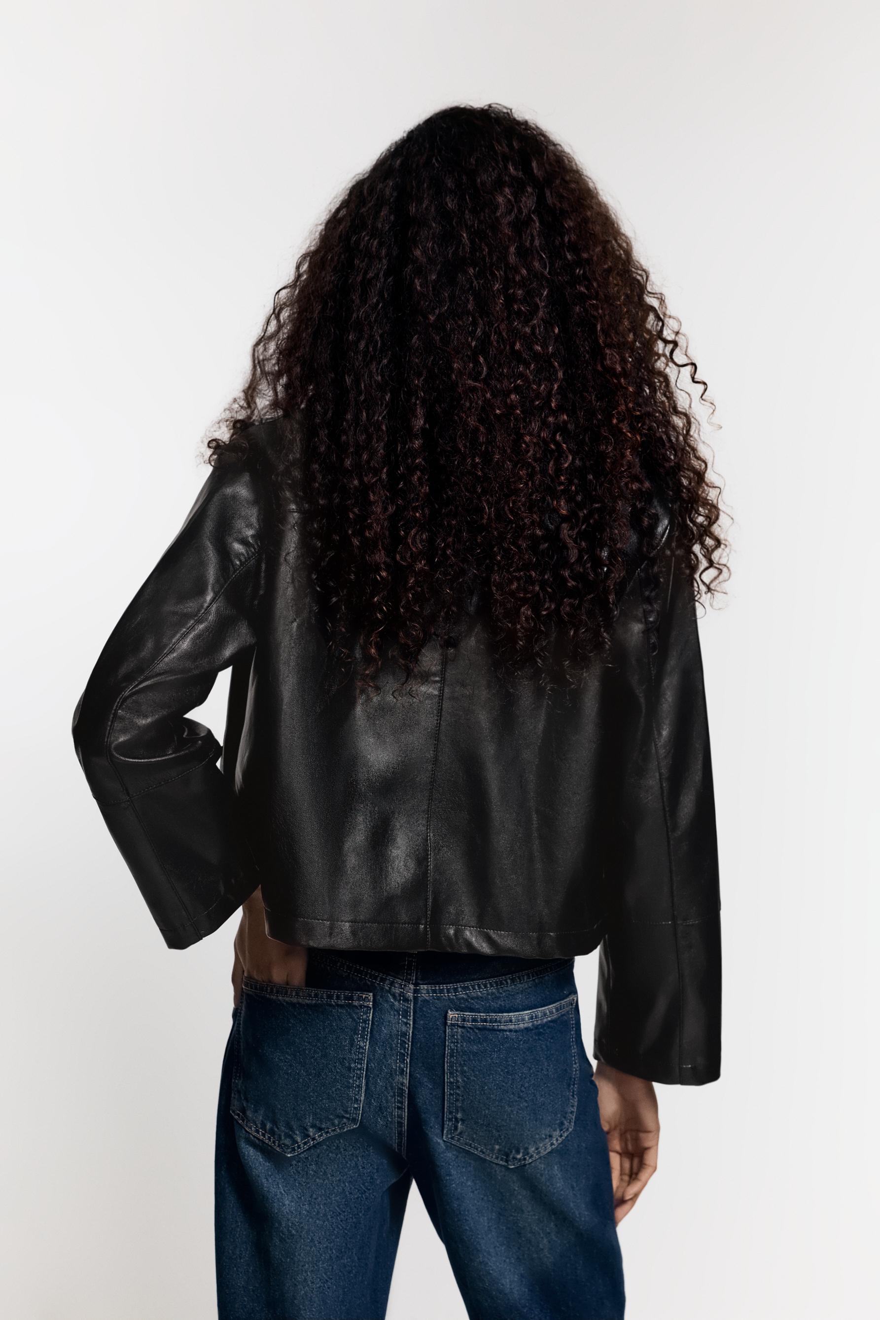 Leather effect pocket jacket — BLACK