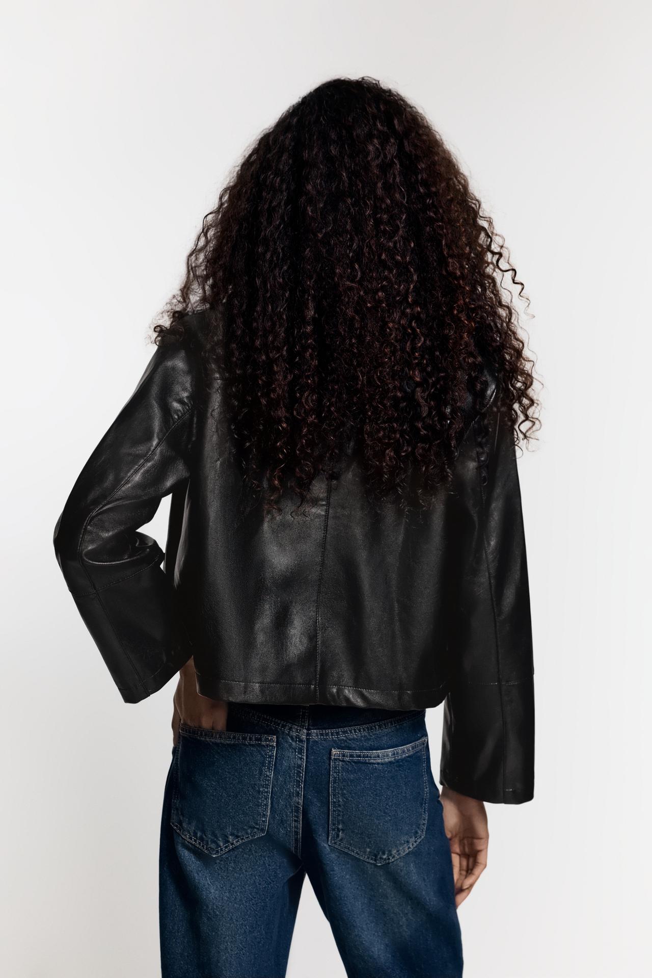 Leather effect pocket jacket — BLACK