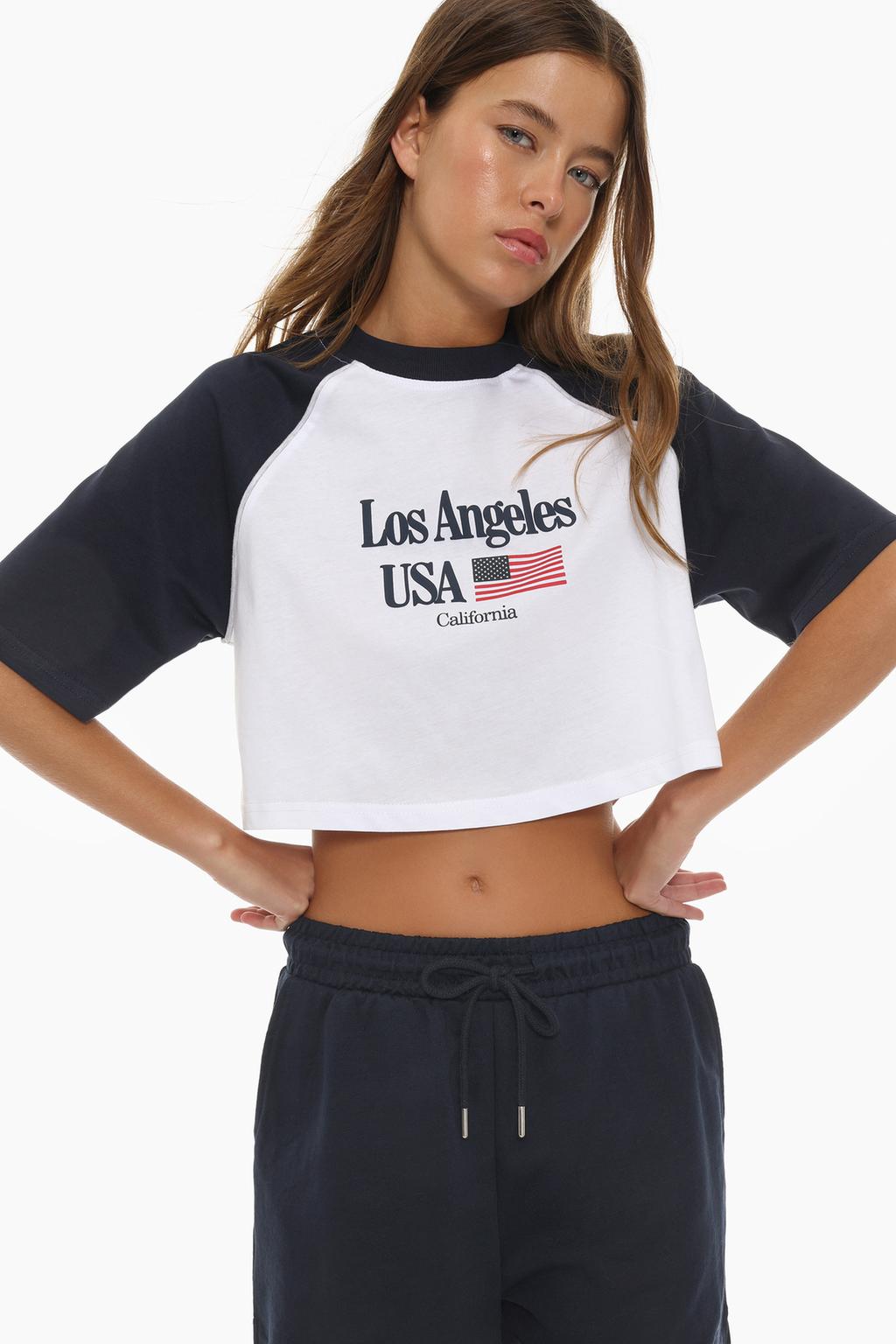 Printed raglan sleeve T-shirt