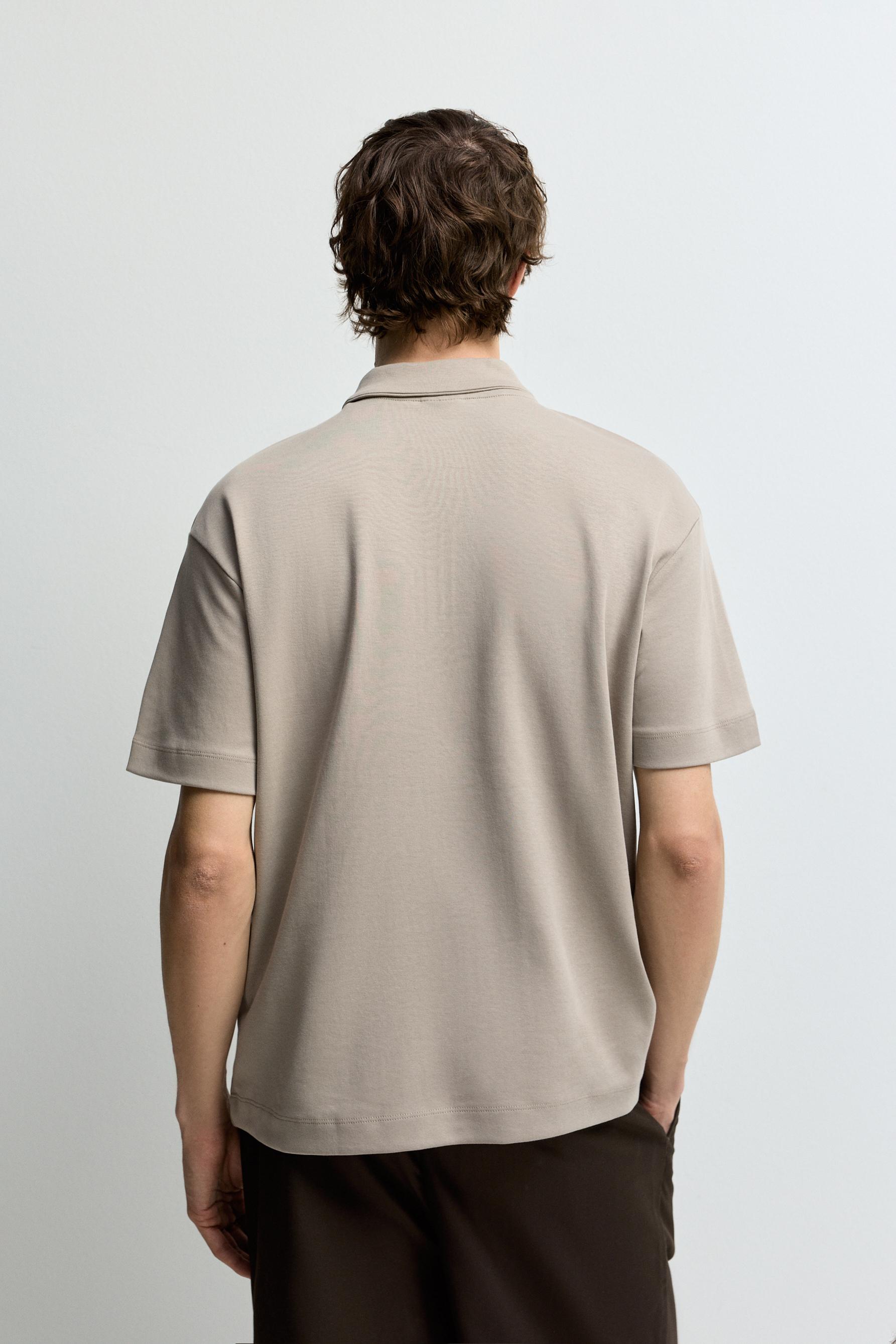 Interlock zip-up polo shirt — CAMEL