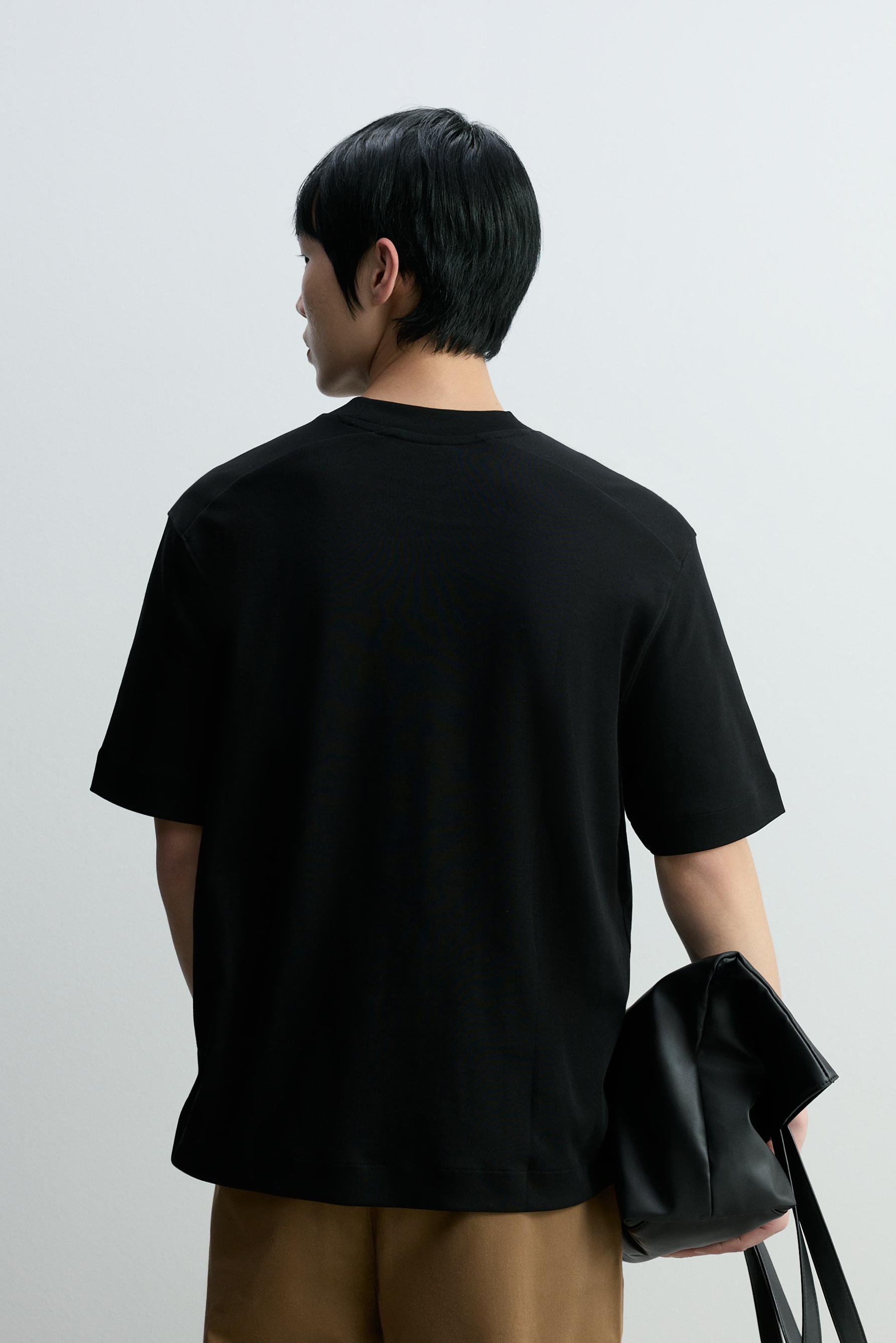 Interlock mock neck T-shirt — BLACK
