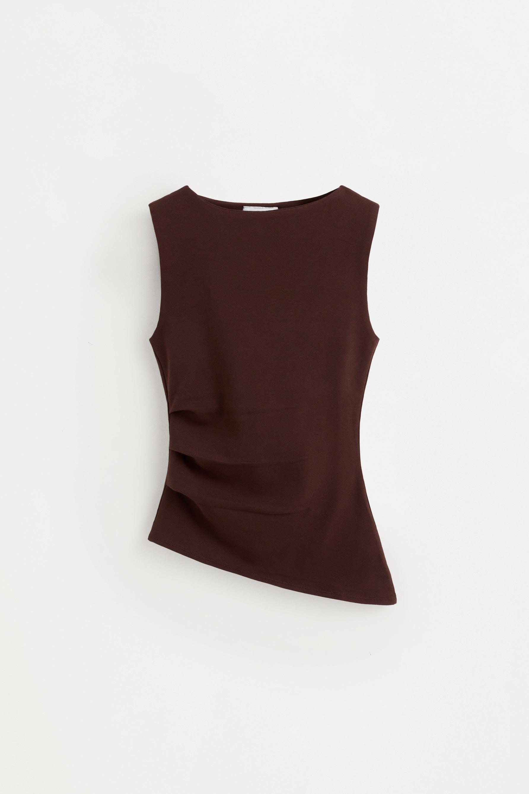 Gathered interlock T-shirt — CHOCOLATE