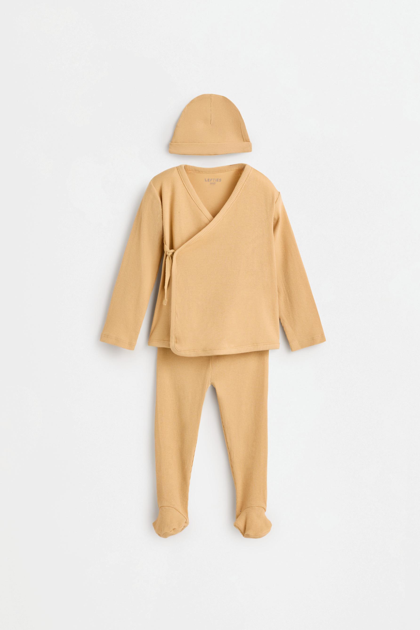 Ribbed T-shirt, footed leggings and hat co-ord — MUSTARD