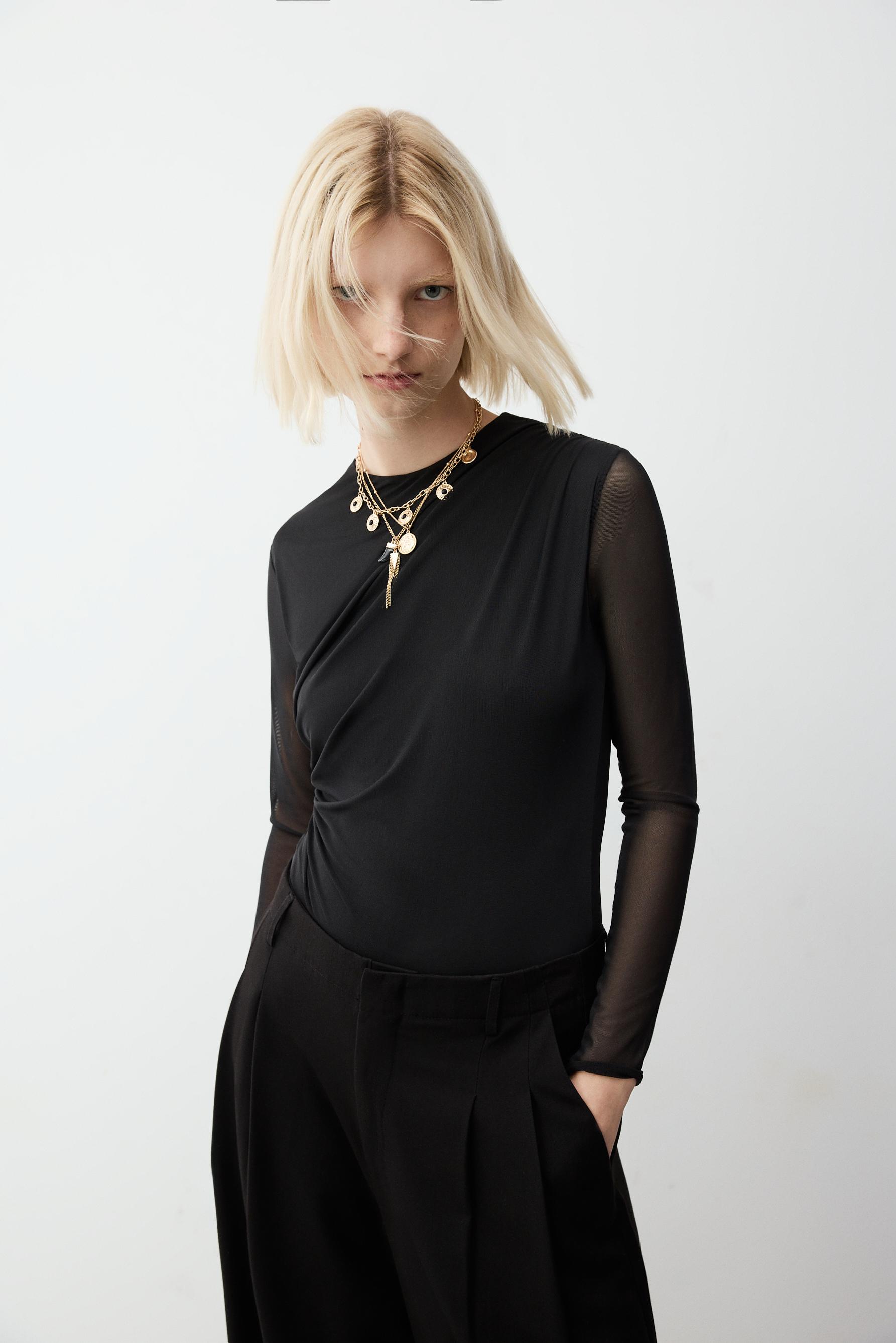 Body manga larga drapeado