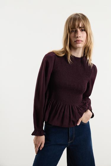 Smocked blouse — AUBERGINE 1