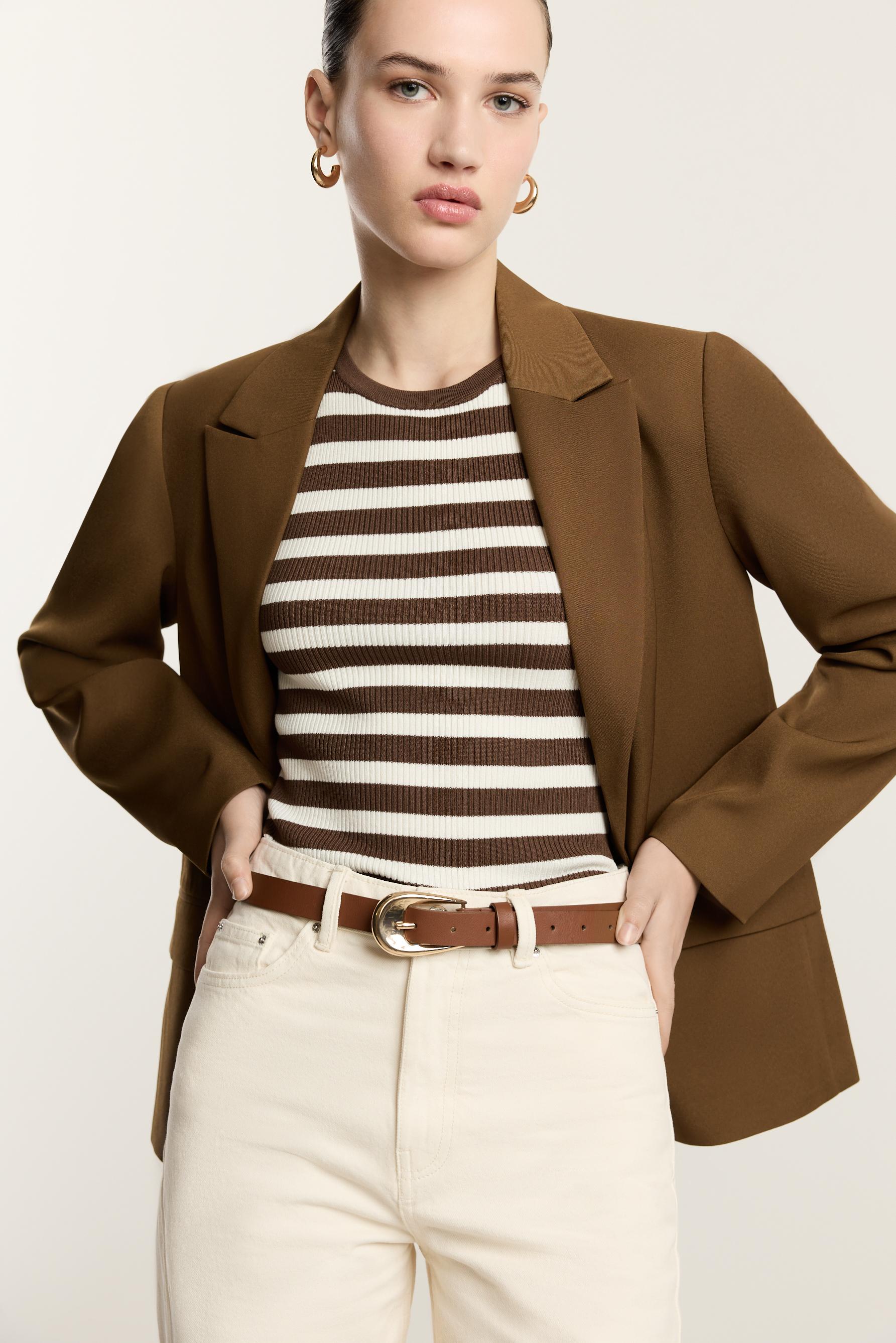 Thin oval buckle belt — BROWN