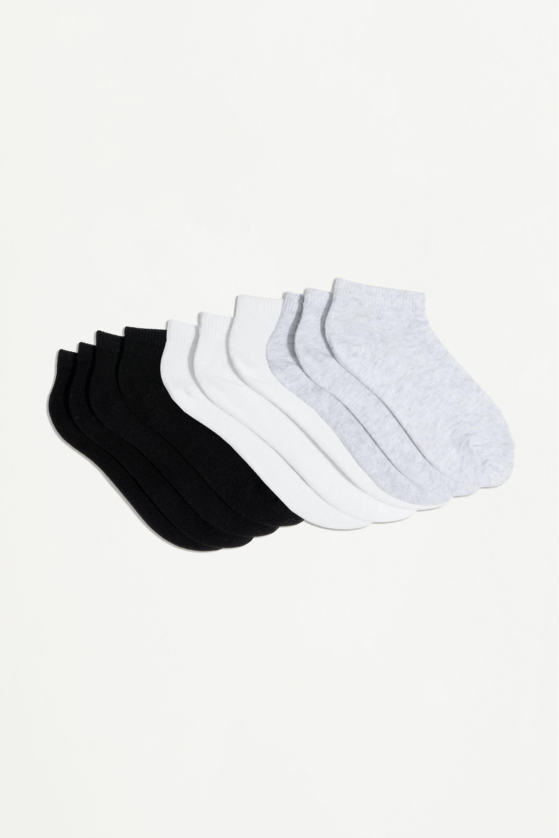 Plain ankle socks (Pack 10) — WHITE/GREY