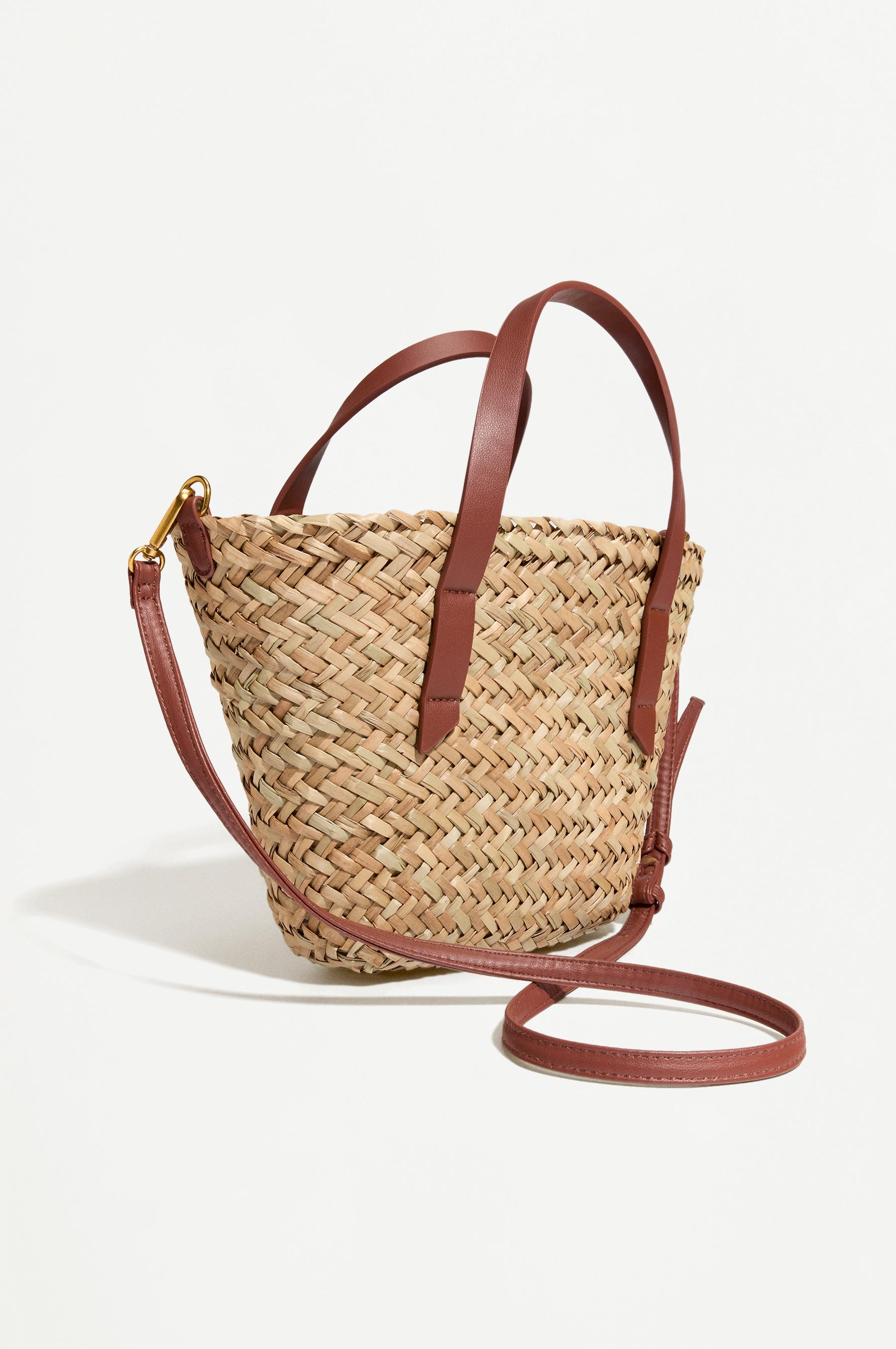 Mini jute crossbody tote — CAMEL