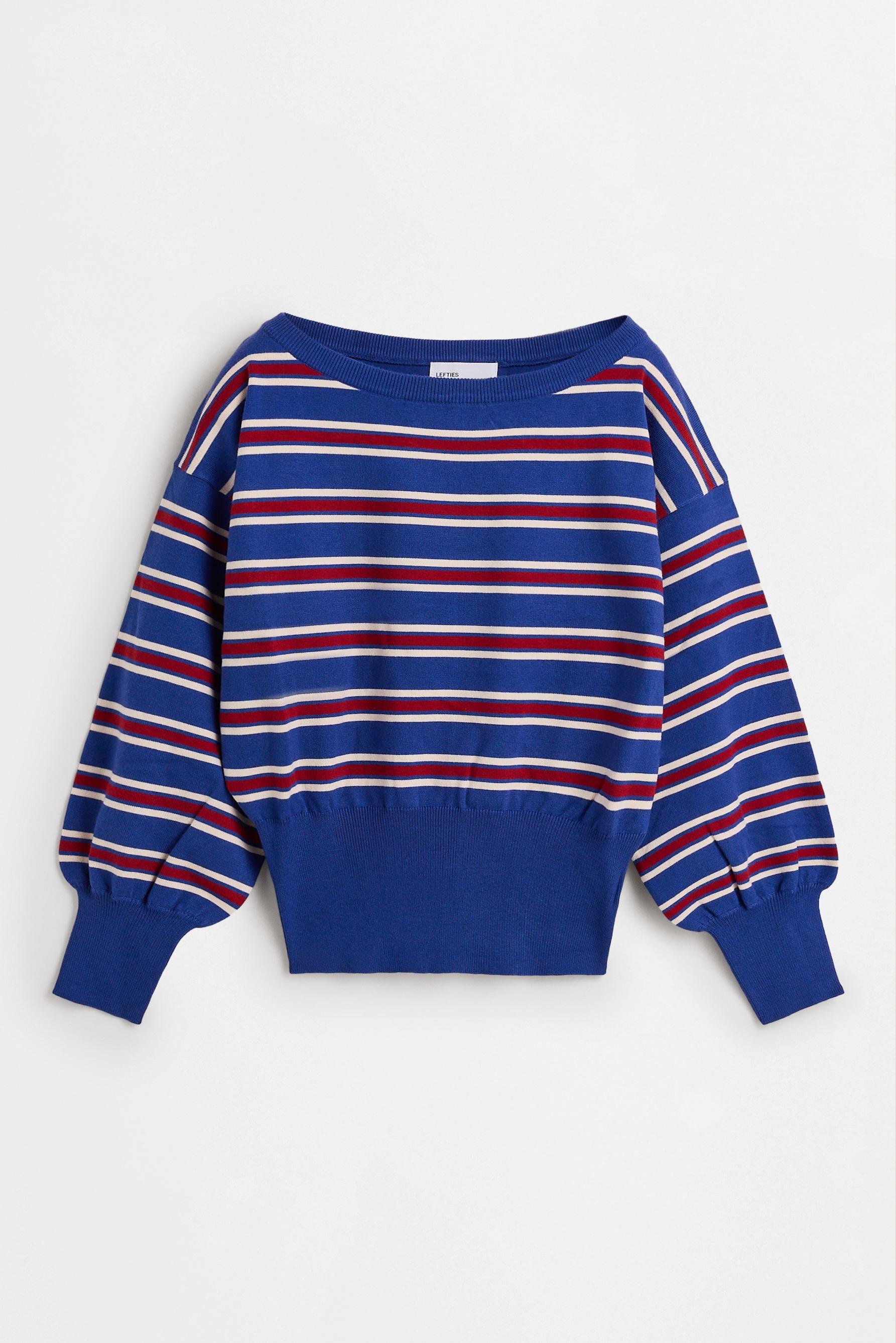 Off-the-shoulder knit sweater — RED/NAVY
