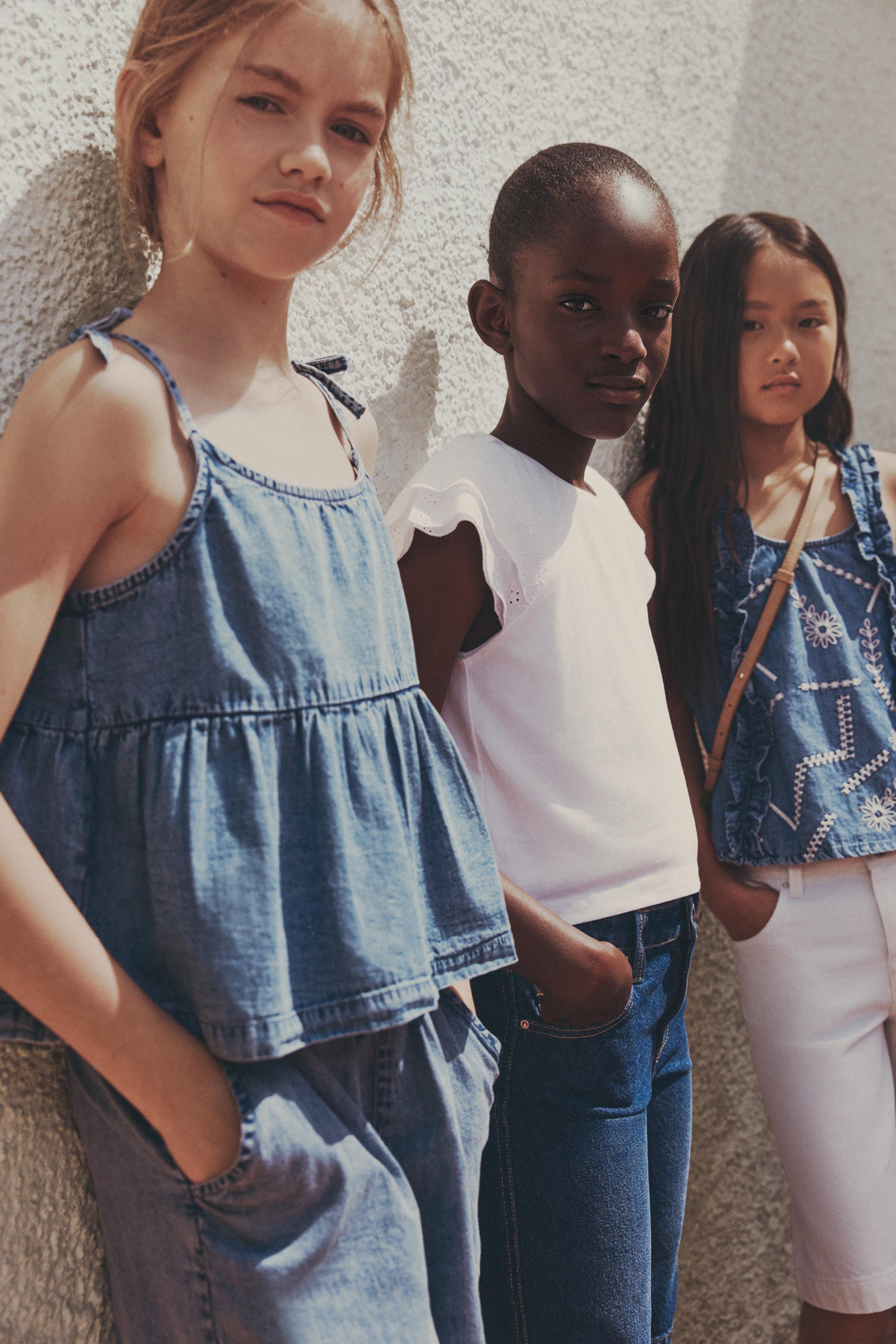 Denim tie-strap top — PALE BLUE