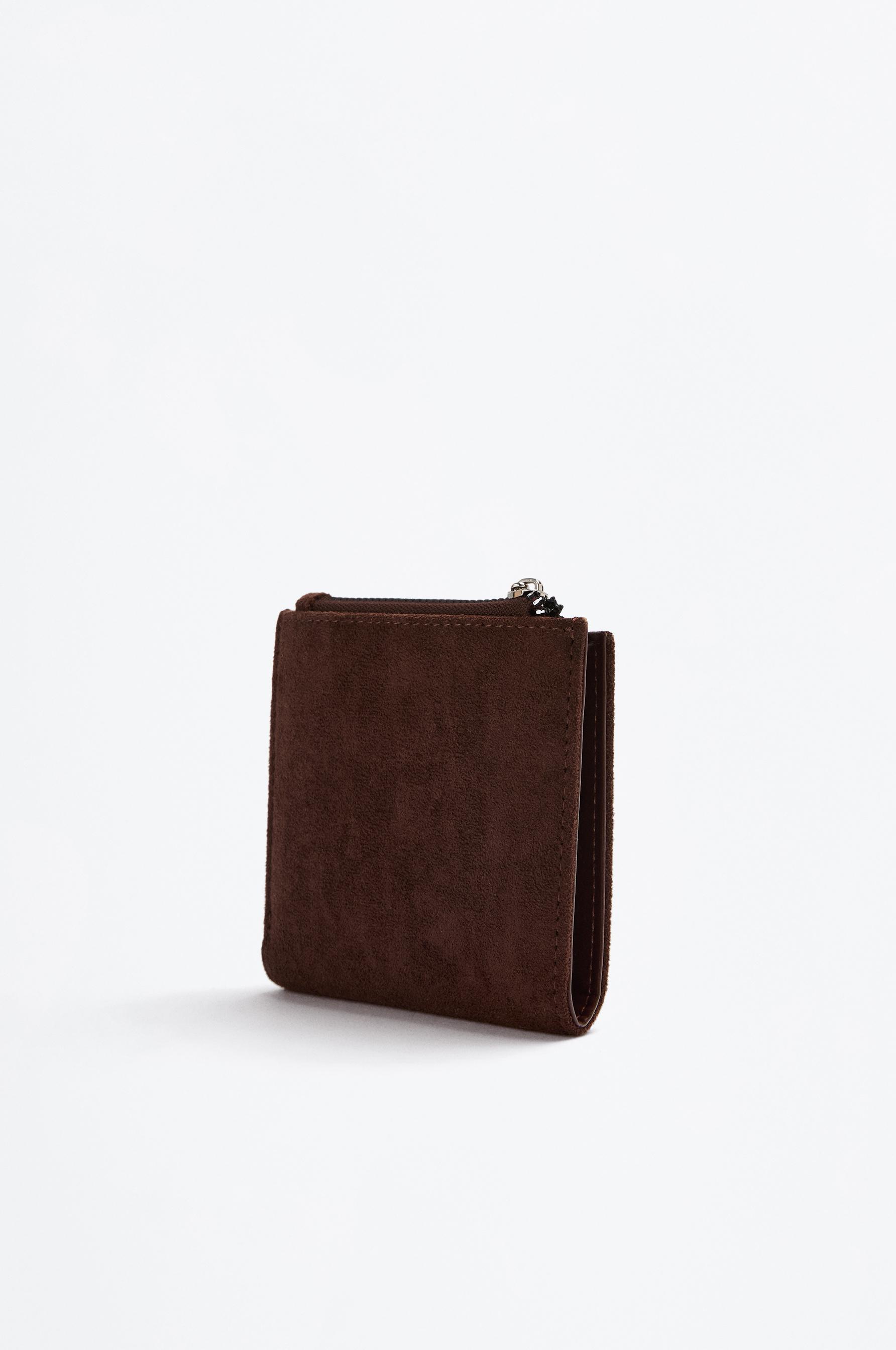 Faux suede wallet with belt detail — BROWN