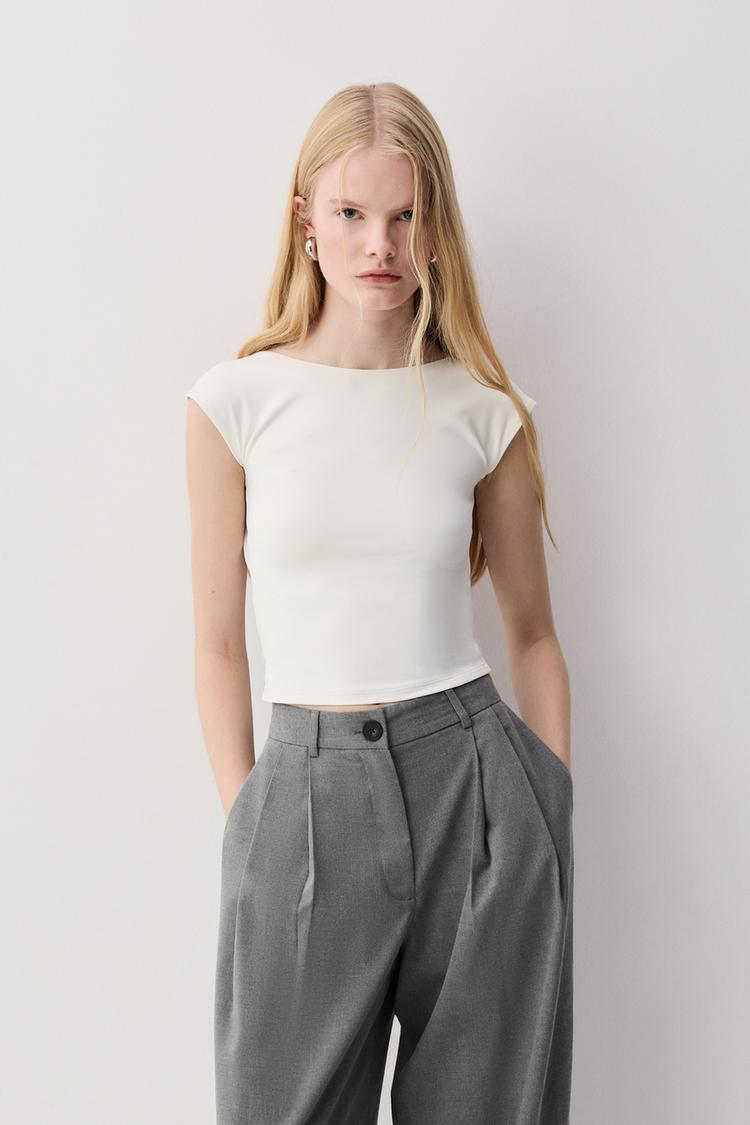 Polyamide T-shirt with open back — WHITE