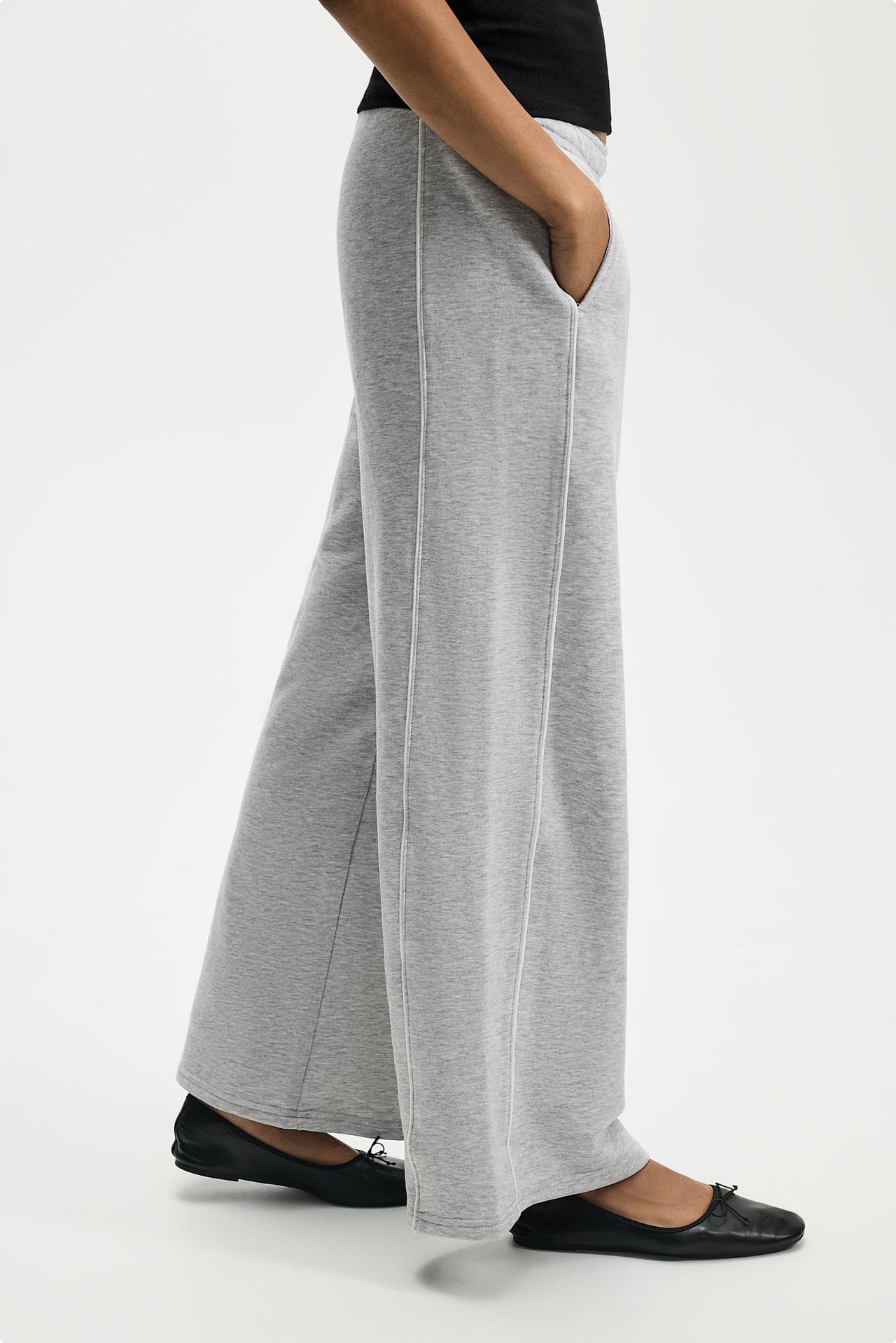Wide-leg tracksuit trousers with contrast trim — GREY MARL
