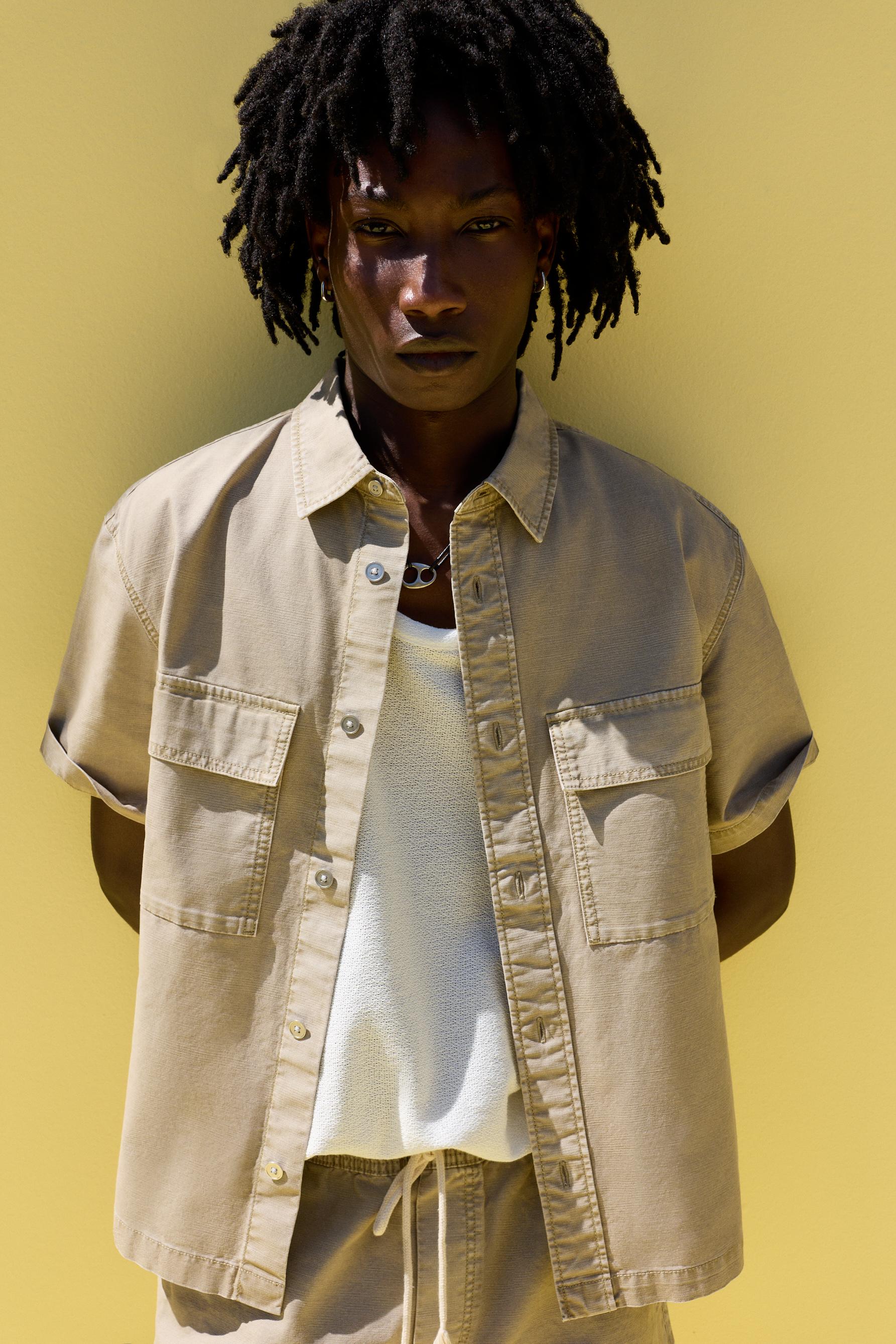Denim shirt with pockets — PALE OCHRE