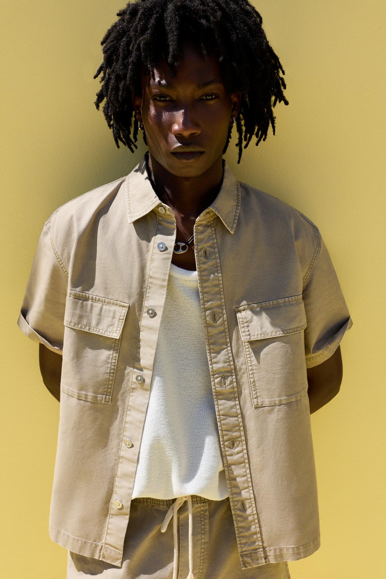Denim shirt with pockets — PALE OCHRE